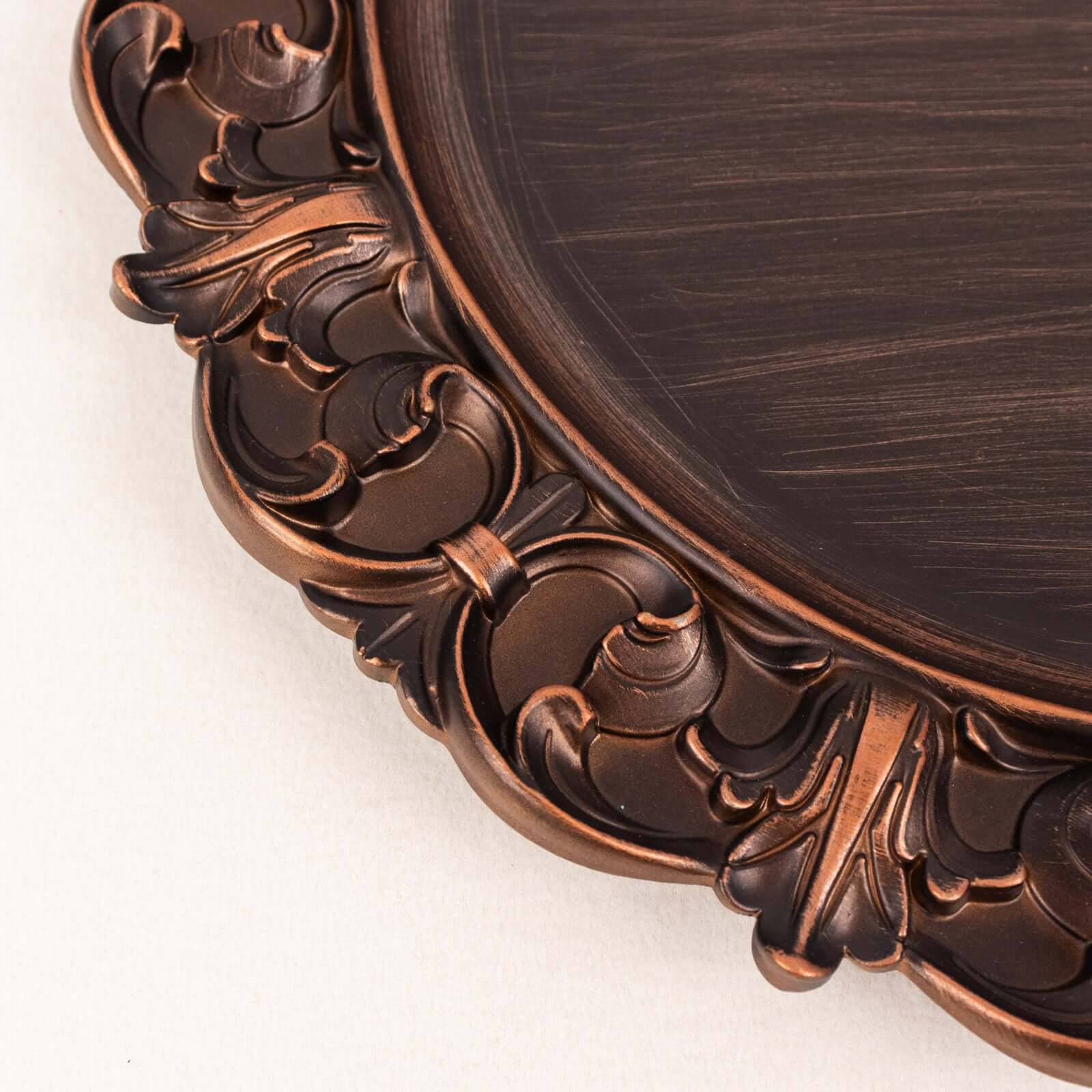 6-Piece Set of 13-Inch Dark Brown Acrylic Round Chargers with Elegant Retro Baroque Rim