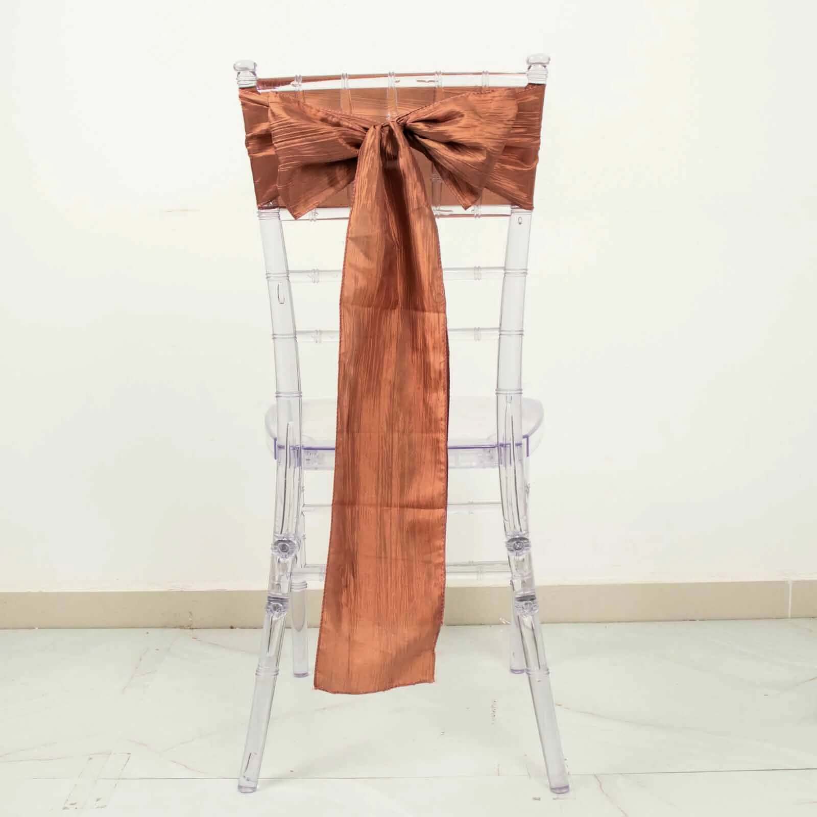 5-Piece Terracotta (Rust) Accordion Crinkle Taffeta Chair Sashes 6x106 - Ideal for Weddings & Gatherings
