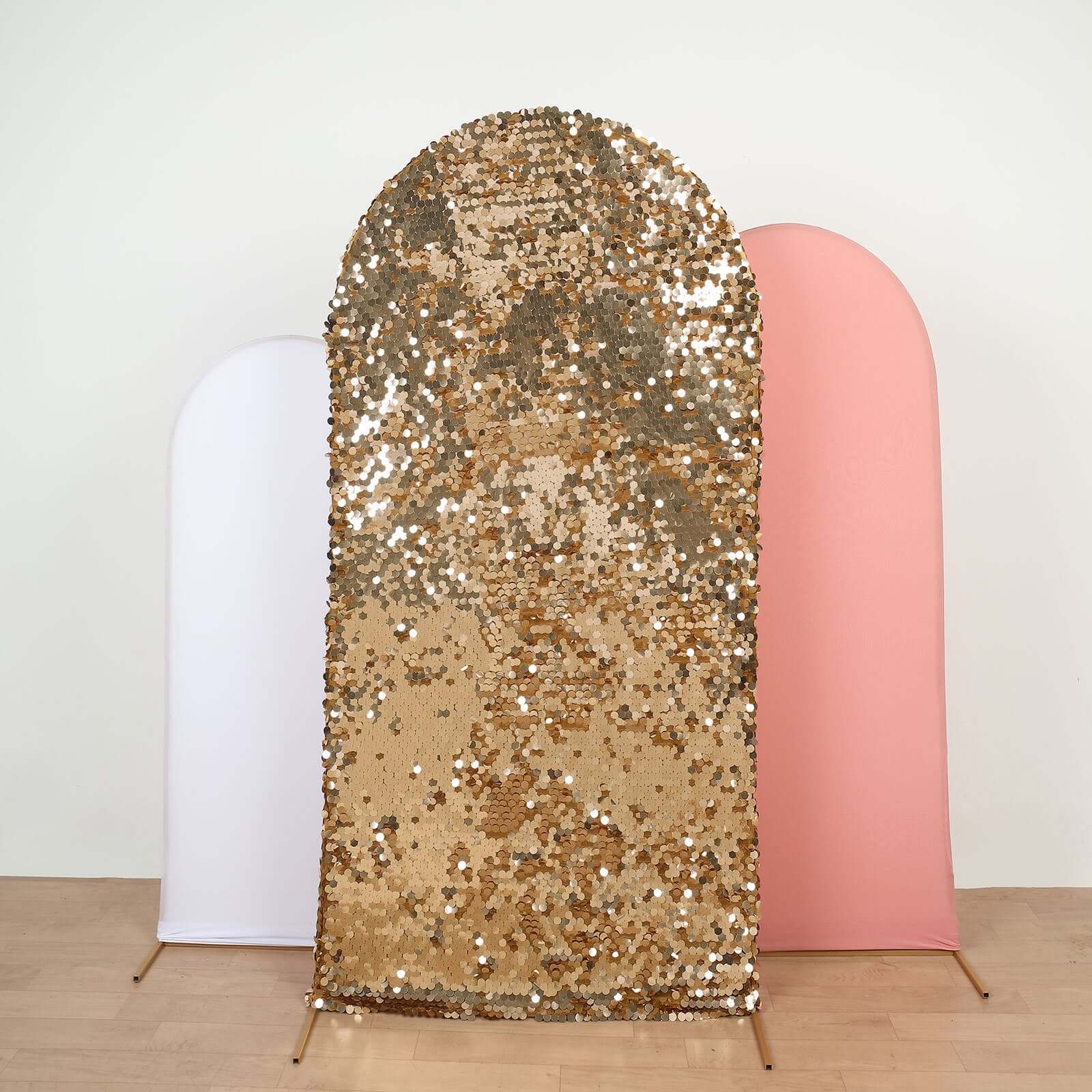 5ft Sparkly Gold Double-Sided Sequin Cover for Fitted Round Top Wedding Arch - Ideal for Events