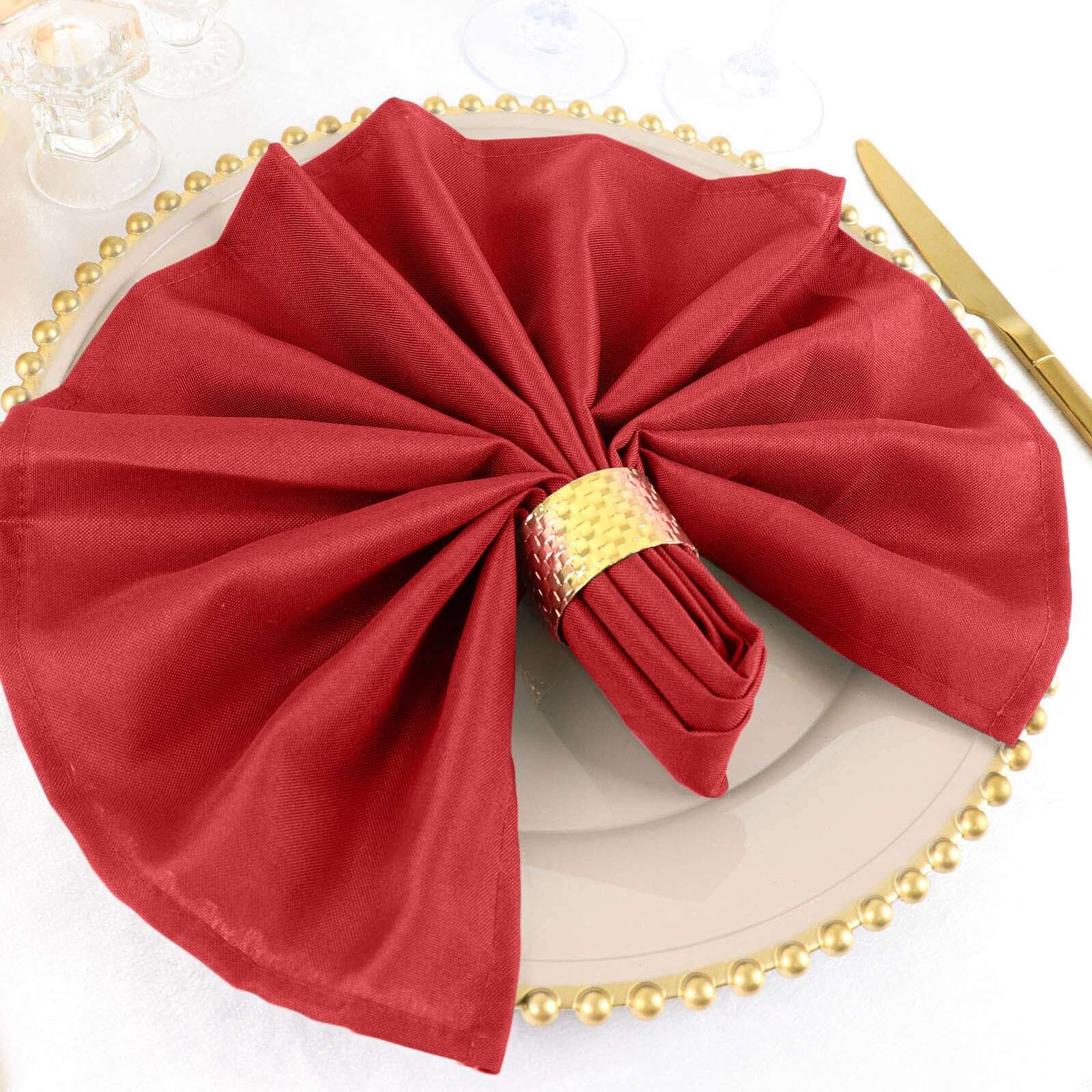 5-Pack Red 20x20 Polyester Napkins - Wrinkle-Free & Easy to Care