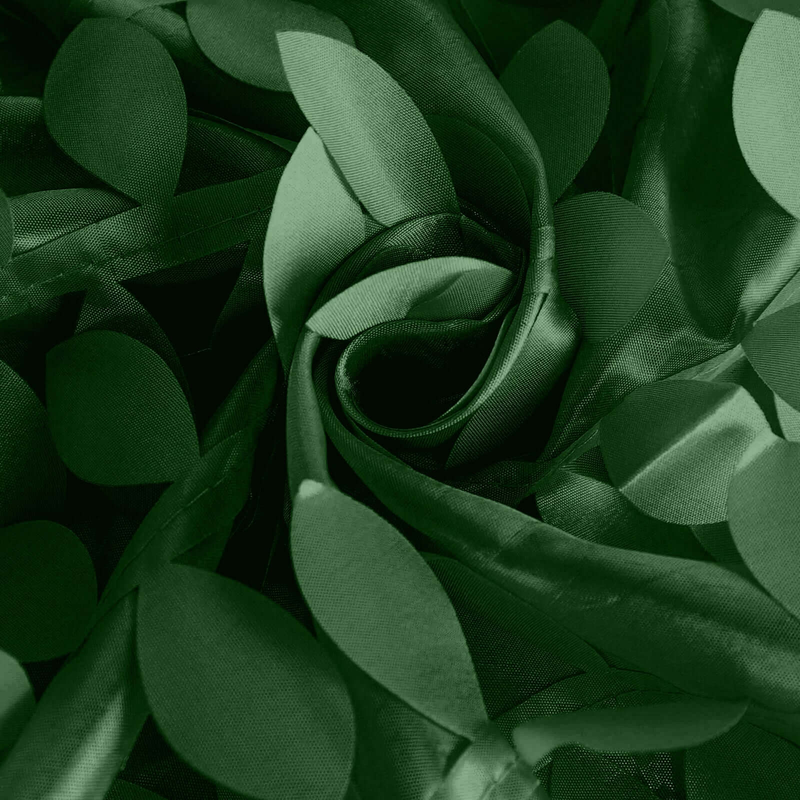 Green 132' Taffeta Round Tablecloth with 3D Leaf Petal Design - Perfect for Events!