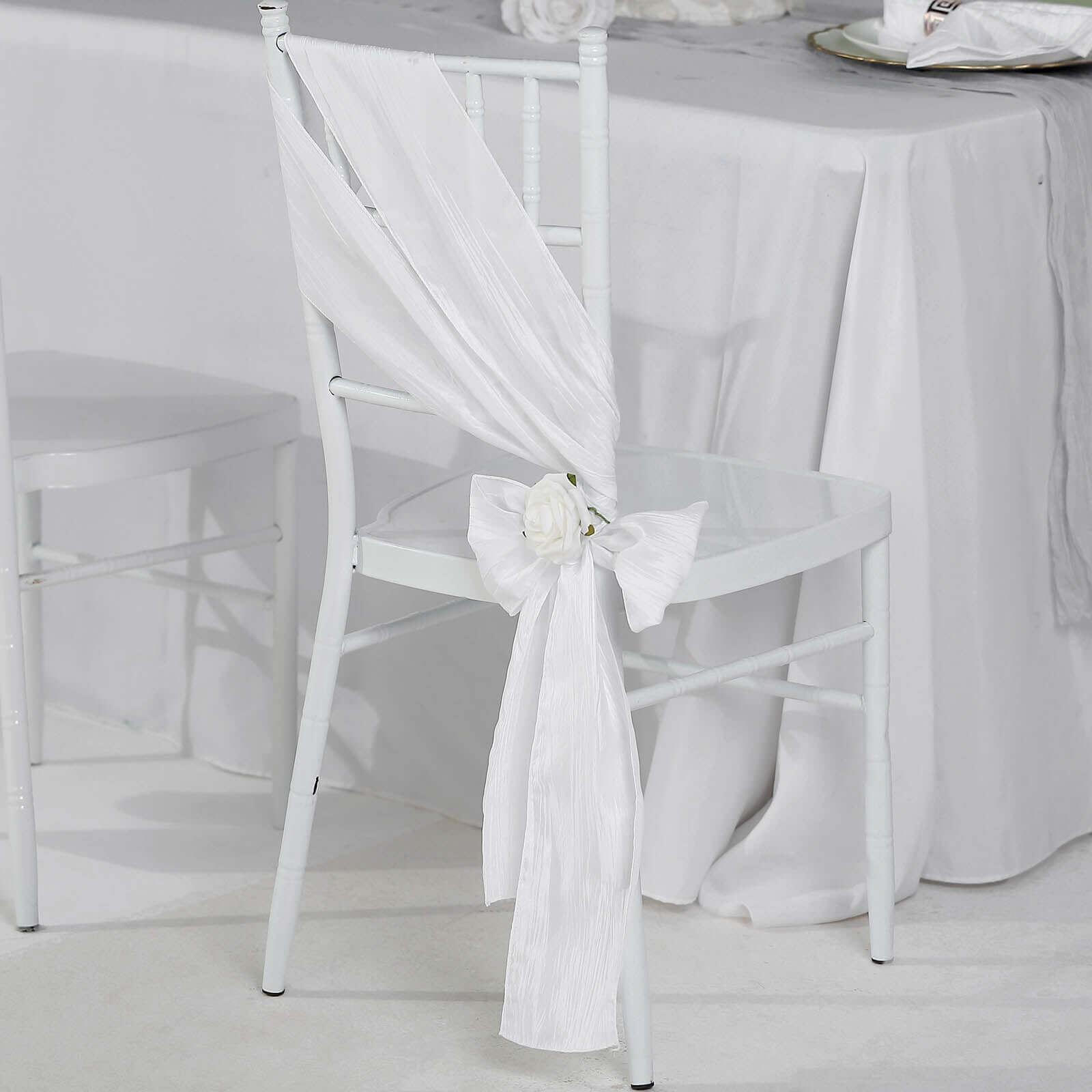 Get 5-Pack White Accordion Crinkle Taffeta Chair Sashes for Stylish Weddings & Gatherings