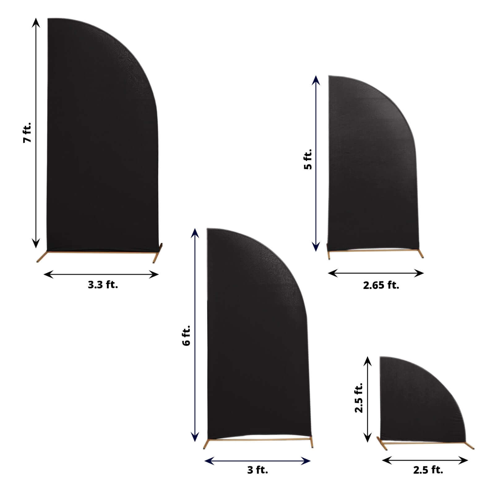 Hot Deal! Set of 4 Custom-Fitted Matte Black Spandex Half Moon Wedding Arch Backdrop Covers in 4 Sizes