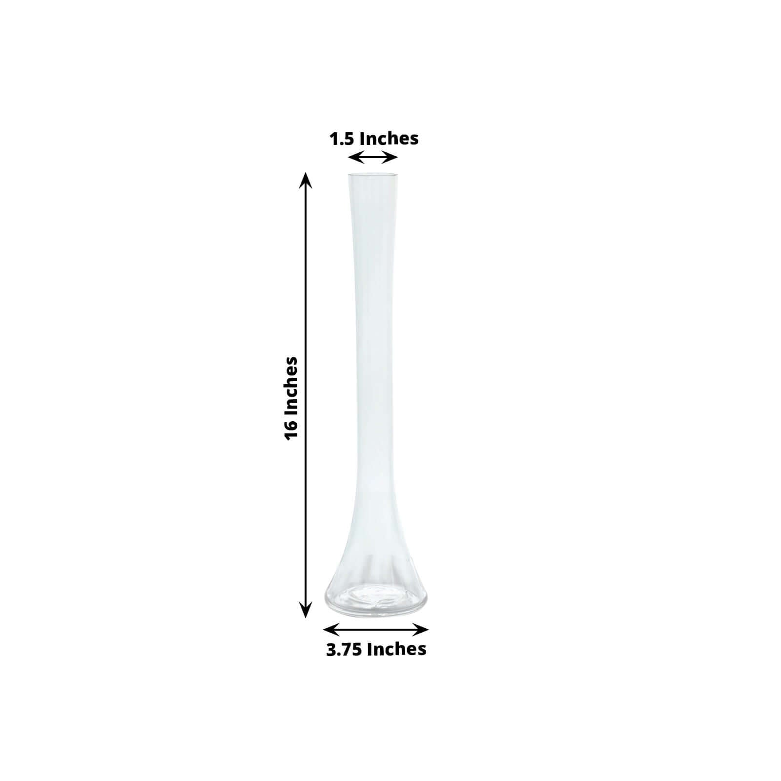 Set of 6 Clear Hand - Blown Glass Eiffel Tower Vases with Round Base, 16 Inches Tall for Weddings