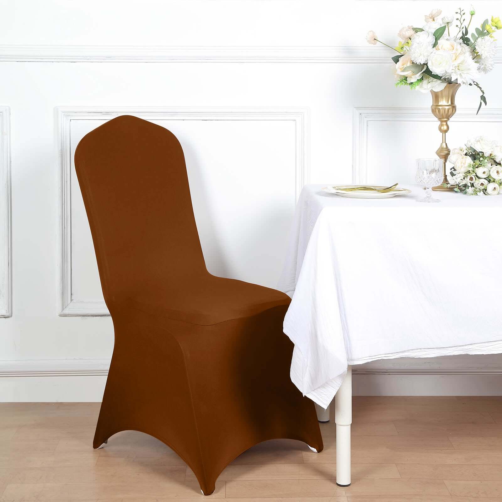 Cinnamon Brown Stretch Spandex 160GSM Slip-On Chair Cover for Banquet Chairs