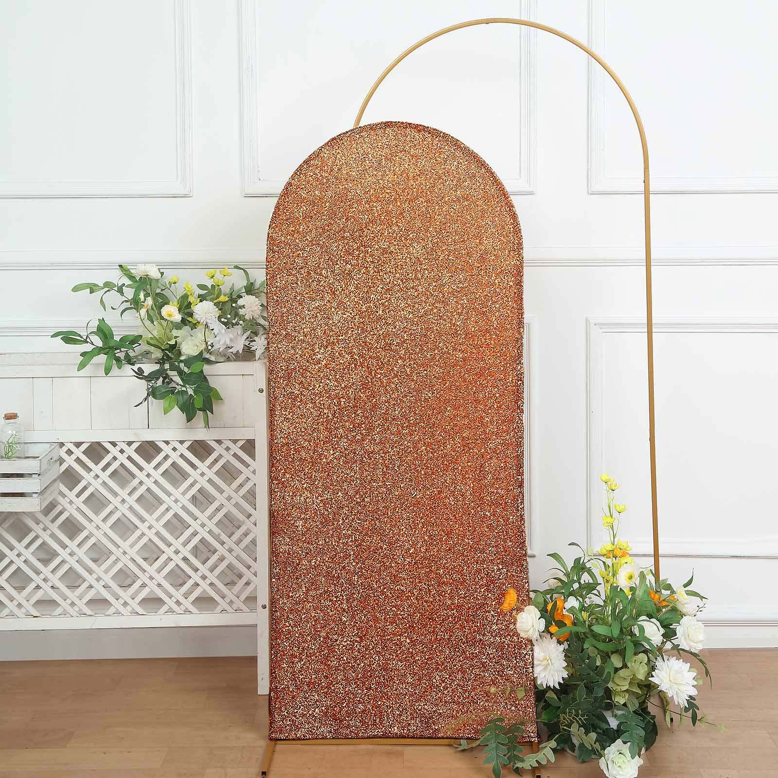 Hot Sale! 5ft Antique Gold Shimmer Tinsel Spandex Backdrop Cover for Round Top Wedding Arch