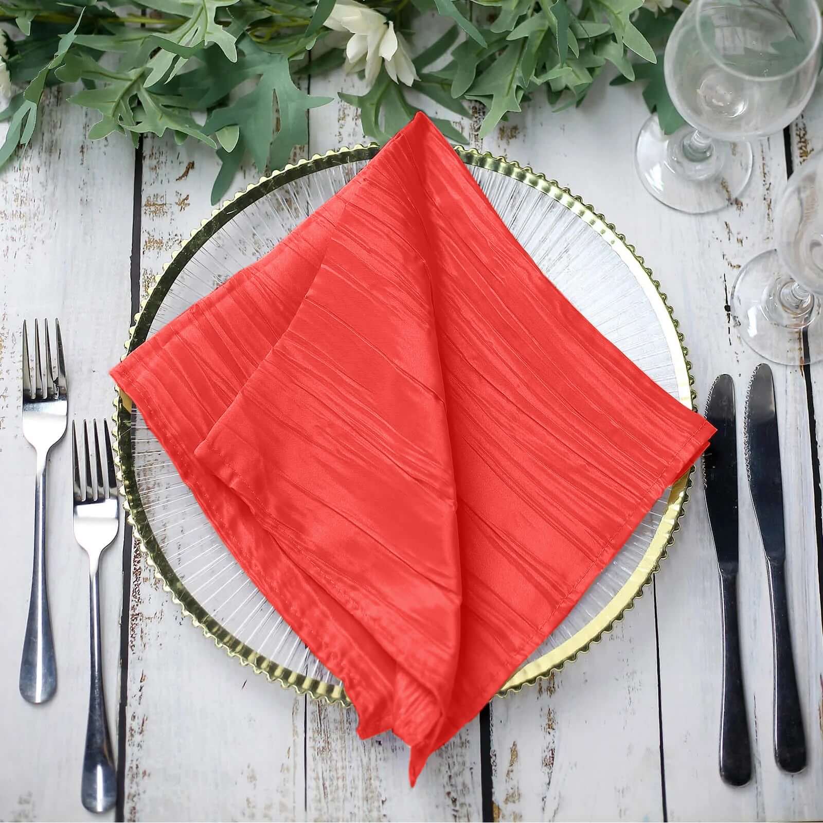 Hot Deal! 5-Pack Red 20x20 Accordion Crinkle Taffeta Dinner Napkins