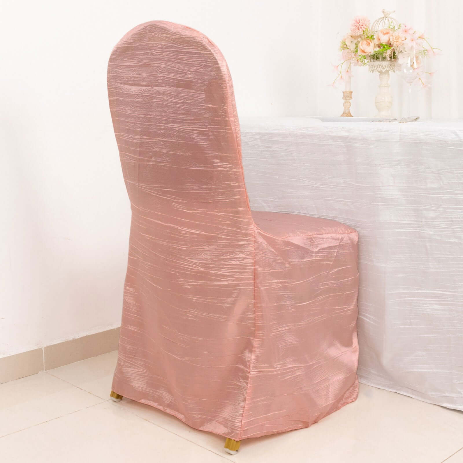 Reusable Dusty Rose Crinkle Crushed Taffeta Slipcover for Banquet Chairs - High Quality!
