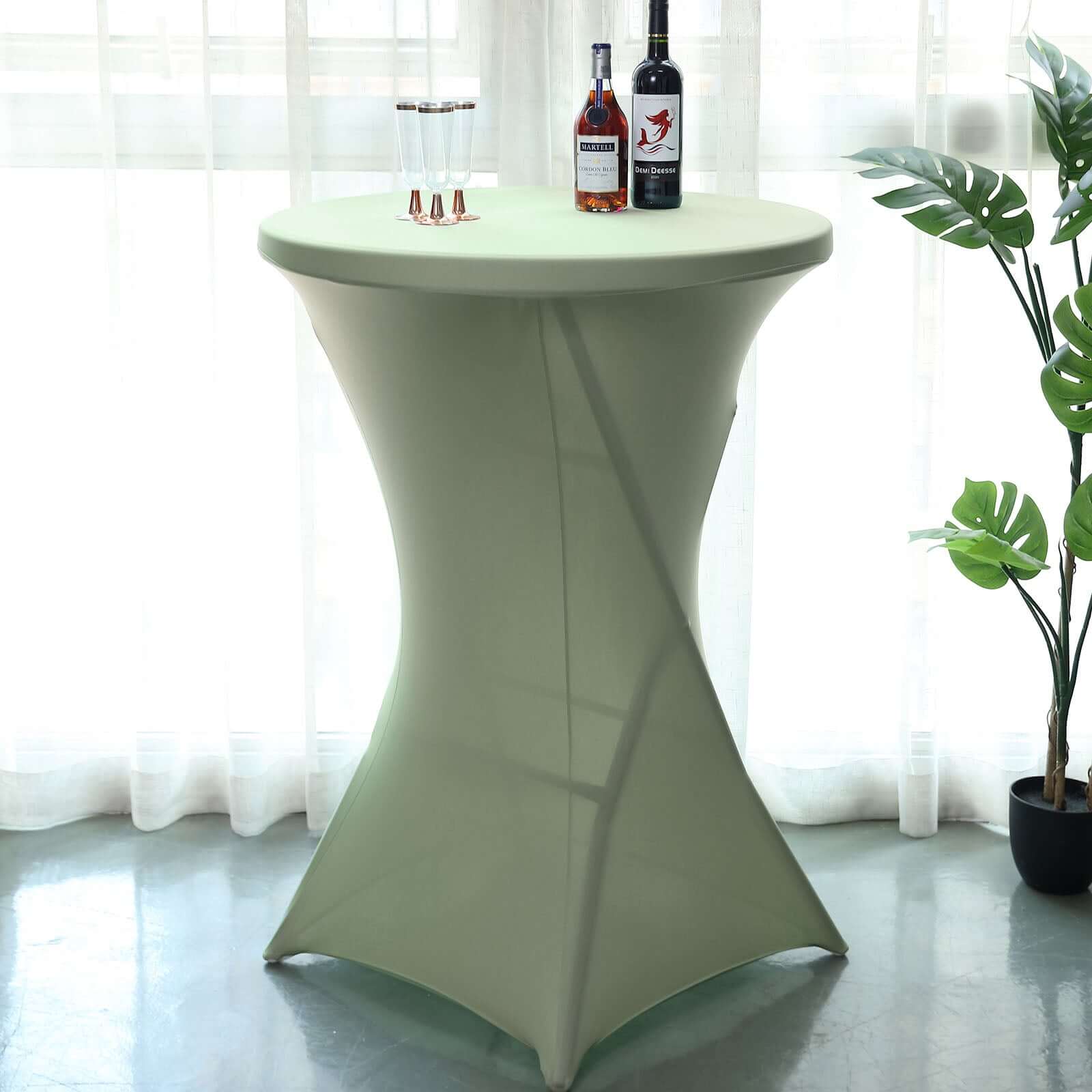 Sage Green Spandex Stretch Fitted Highboy Cocktail Table Cover - Easy Maintenance, Fits 24-32 Inch Tables