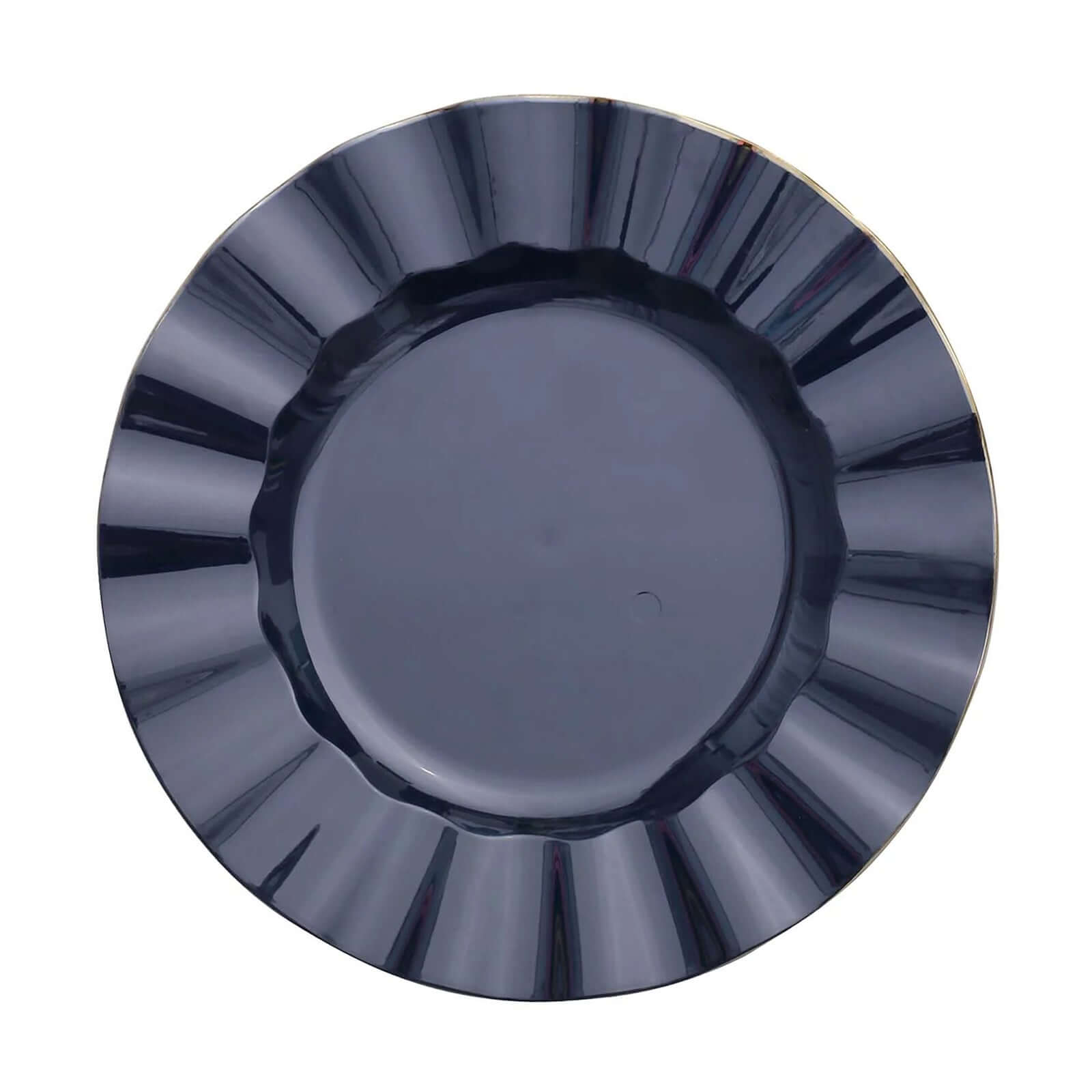 Hot Deal! 10-Pack 11" Navy Blue Plastic Round Dinner Plates with Gold Ruffled Edging - Sturdy Disposable