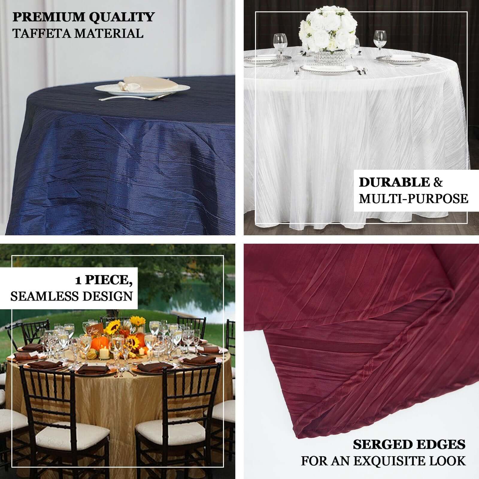 Seamless Accordion Crinkle 120-Inch Dusty Blue Round Taffeta Tablecloth