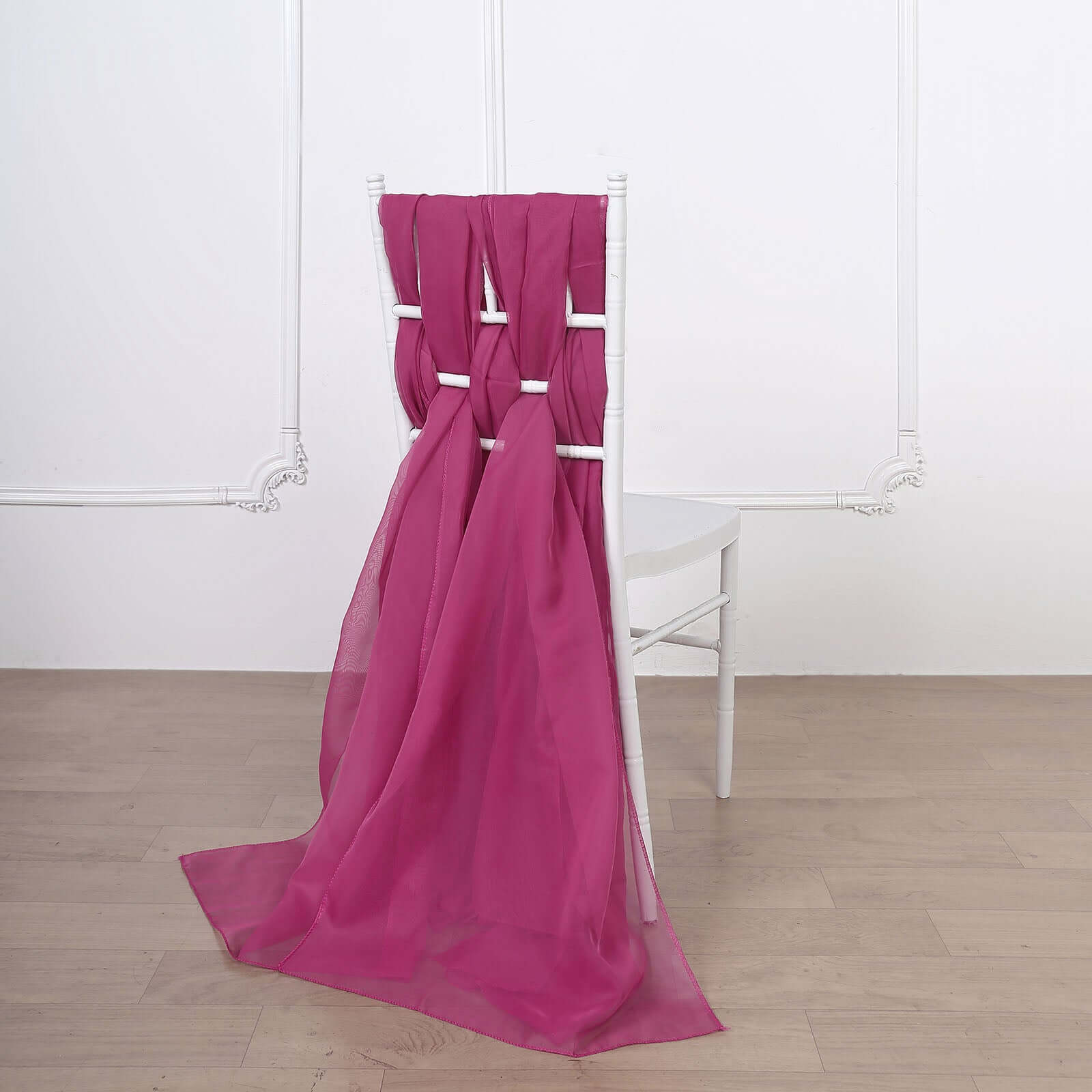 5-Piece Set of Fuchsia Premium Chiffon Chair Sashes - Soft, Lightweight Designer Bows 22x78