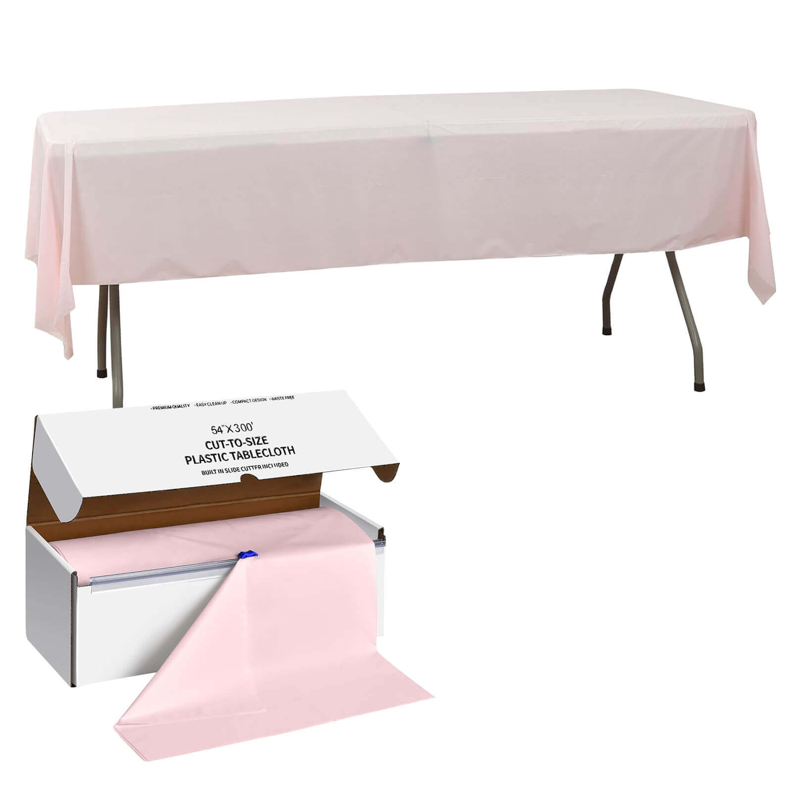 Customizable Blush Plastic Table Cover Roll with Slide Cutter - High - Quality & Durable, 54x300ft