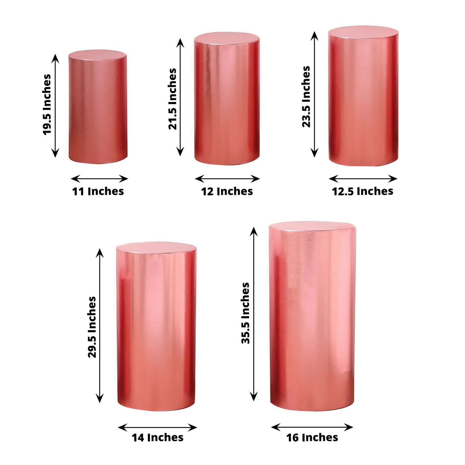 Hot Deal! Set of 5 Rose Gold Metallic Spandex Stretchable Pedestal Stand Covers - 130 GSM