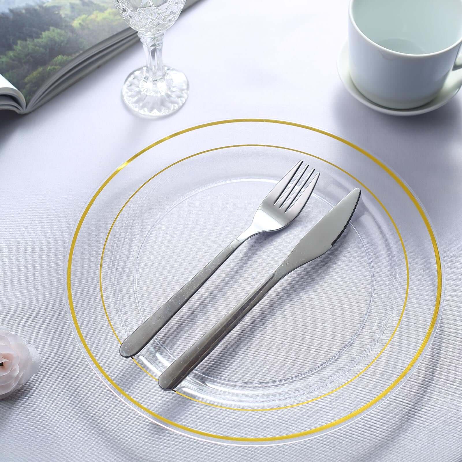Hot Deal! 10-Pack of Clear Plastic Dinner Plates with Elegant Gold Rim - Ideal Disposable Party Plates (10-inch)