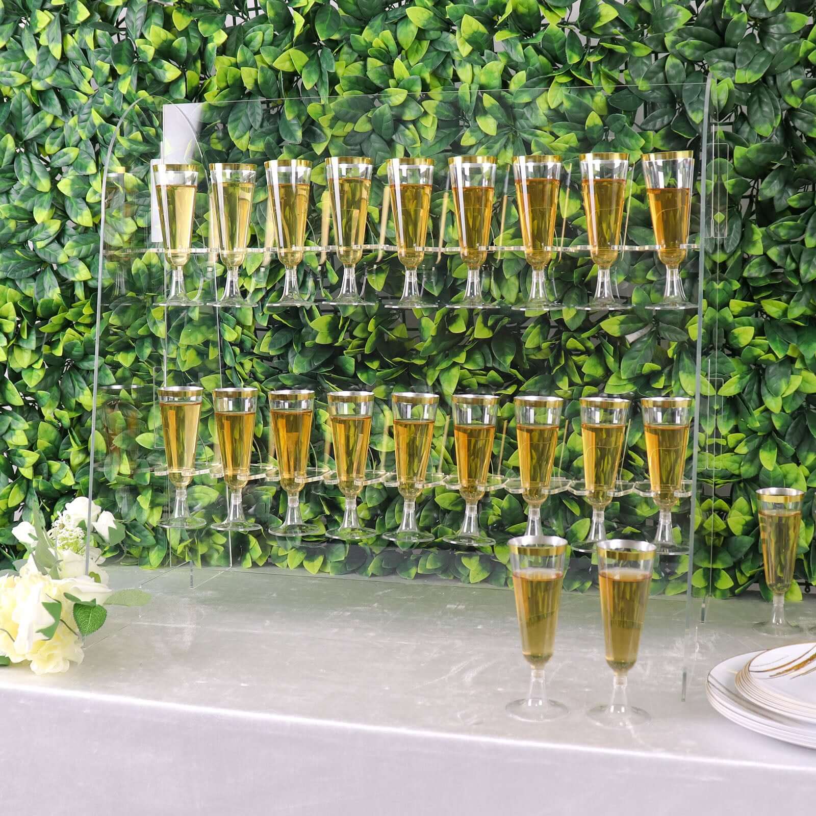 Clear 2-Tier Acrylic Champagne Glass Holder Display Stand - Ideal for Events & DIY Bars, 18 Hooks Included
