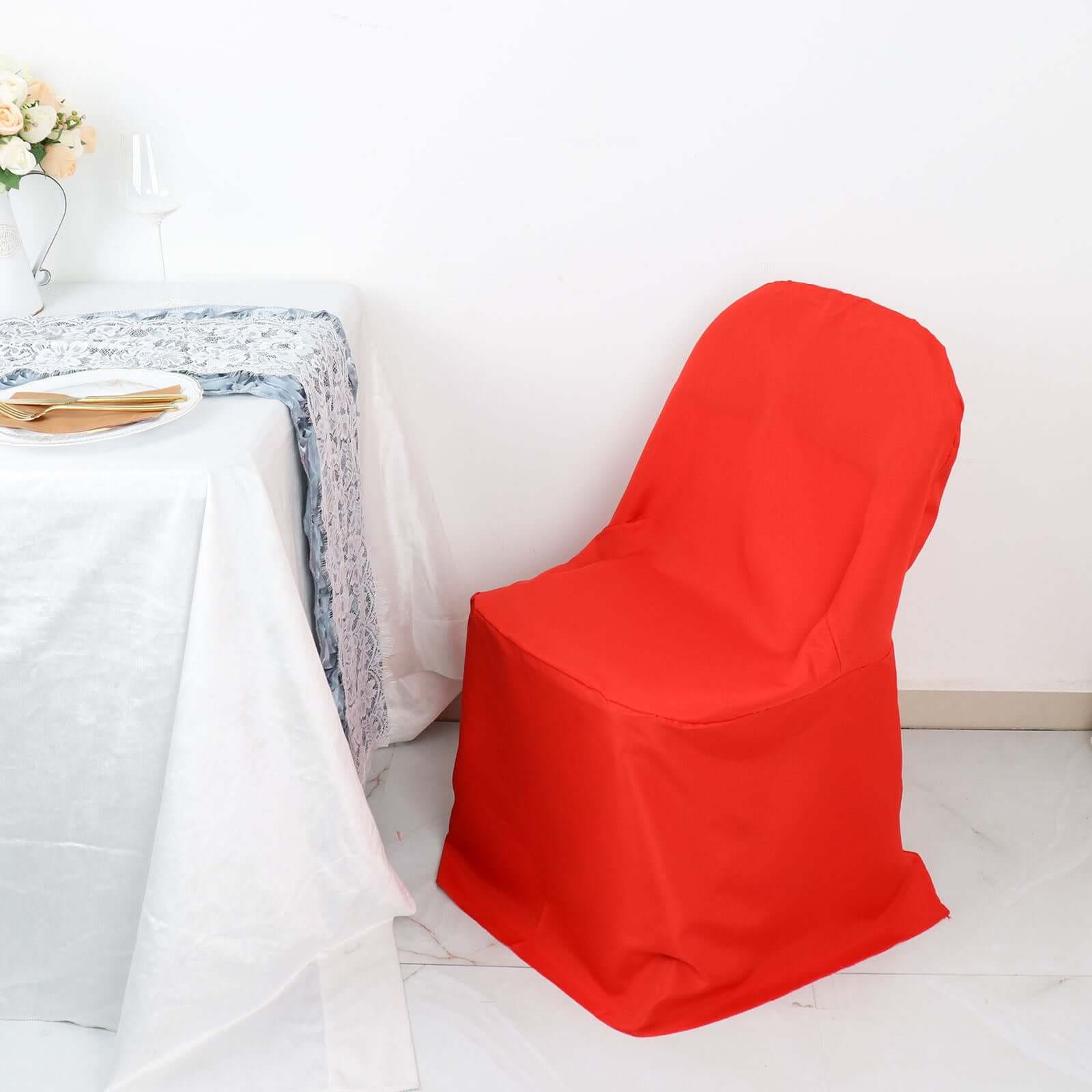 10-Pack Red Polyester Wrinkle-Free Stain-Resistant Slip-On Chair Covers for Folding Chairs - Great Deal