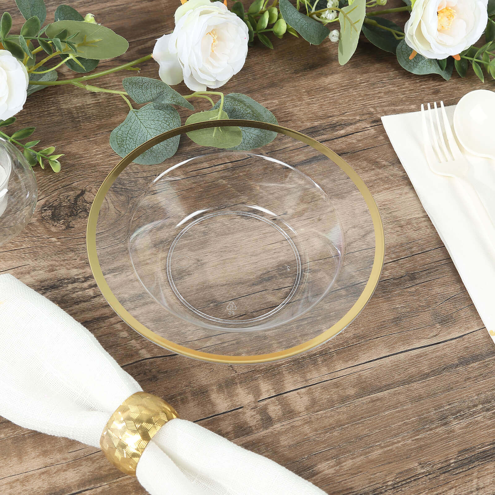 Hot Deal! 20-Pack Disposable 12oz Clear Plastic Dessert & Salad Bowls with Gold Rim