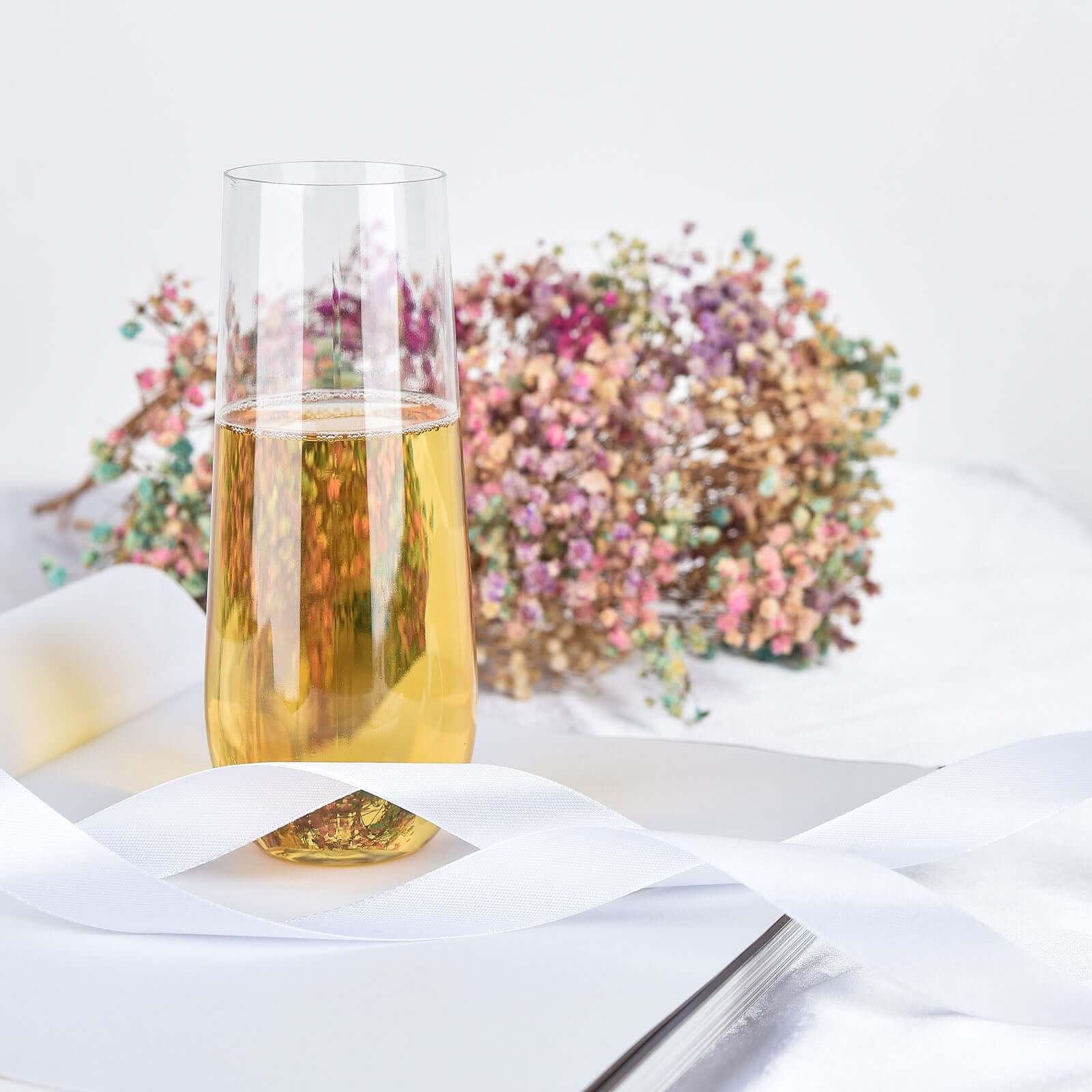 6-Piece Set of Reusable 9oz Clear Plastic Stemless Champagne Flutes - Perfect for All Occasions