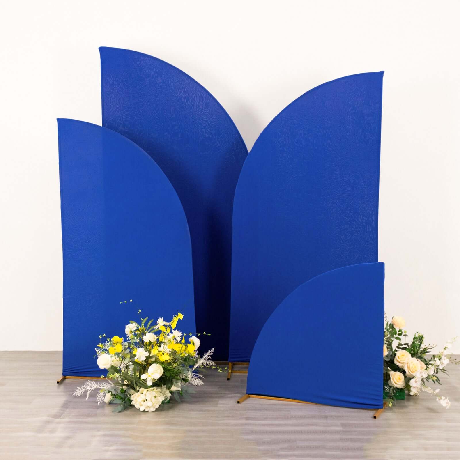 Set of 4 Custom-Fitted Matte Royal Blue Spandex Half Moon Wedding Arch Backdrop Covers - 2.5ft, 5ft, 6ft, 7ft