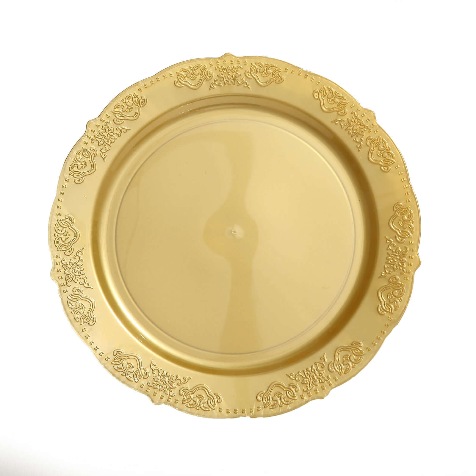 Hot Deal! 10-Pack of Disposable Round Plastic Dinner Plates with Gold Embossed Scalloped Edge for Special Events