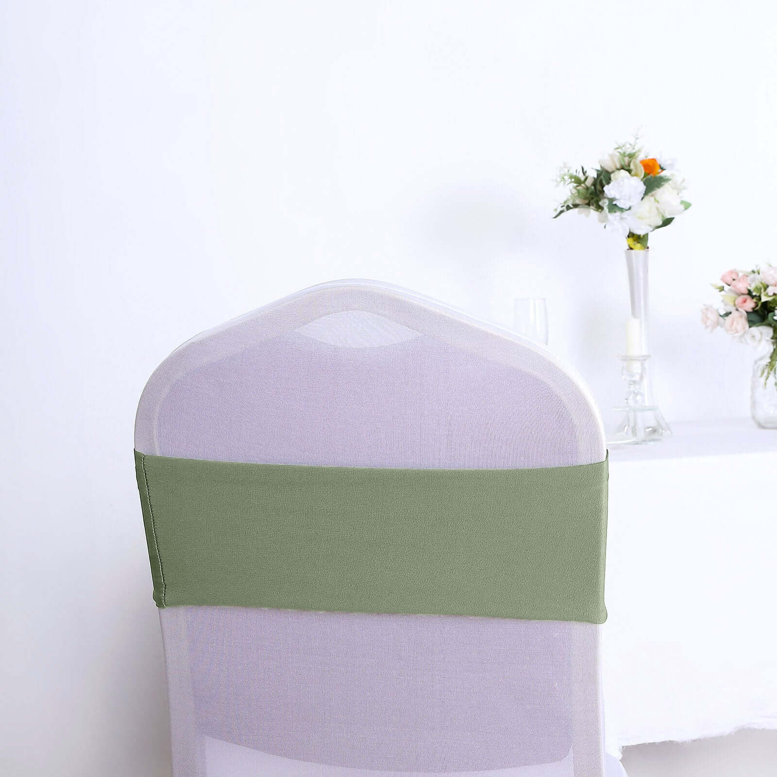 5-Pack Heavy Duty Stretch Spandex Chair Sashes in Dusty Sage Green - Ideal for Events