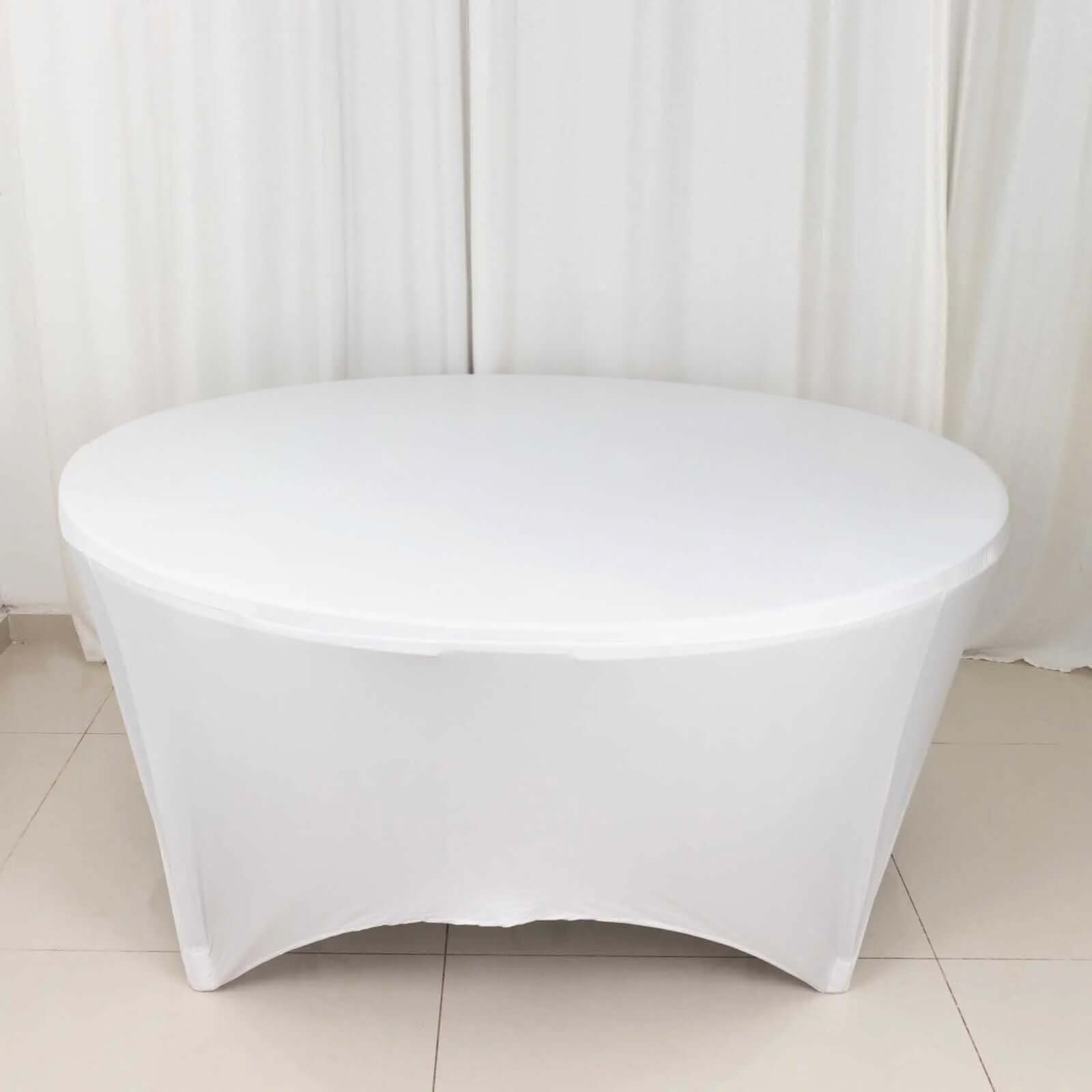 Durable White 6ft Round Stretch Spandex Tablecloth for Events and Presentations
