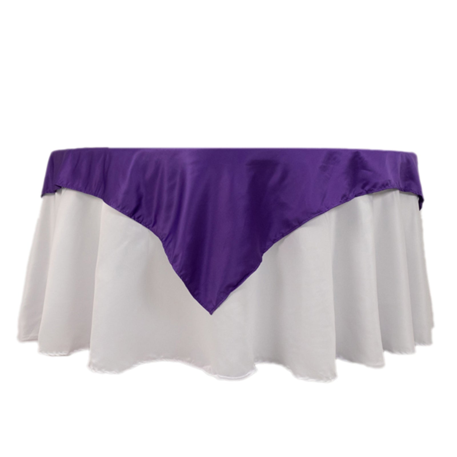 Premium Purple Lamour Satin 54x54 Square Table Overlay - Durable & Silk-Like Table Cover