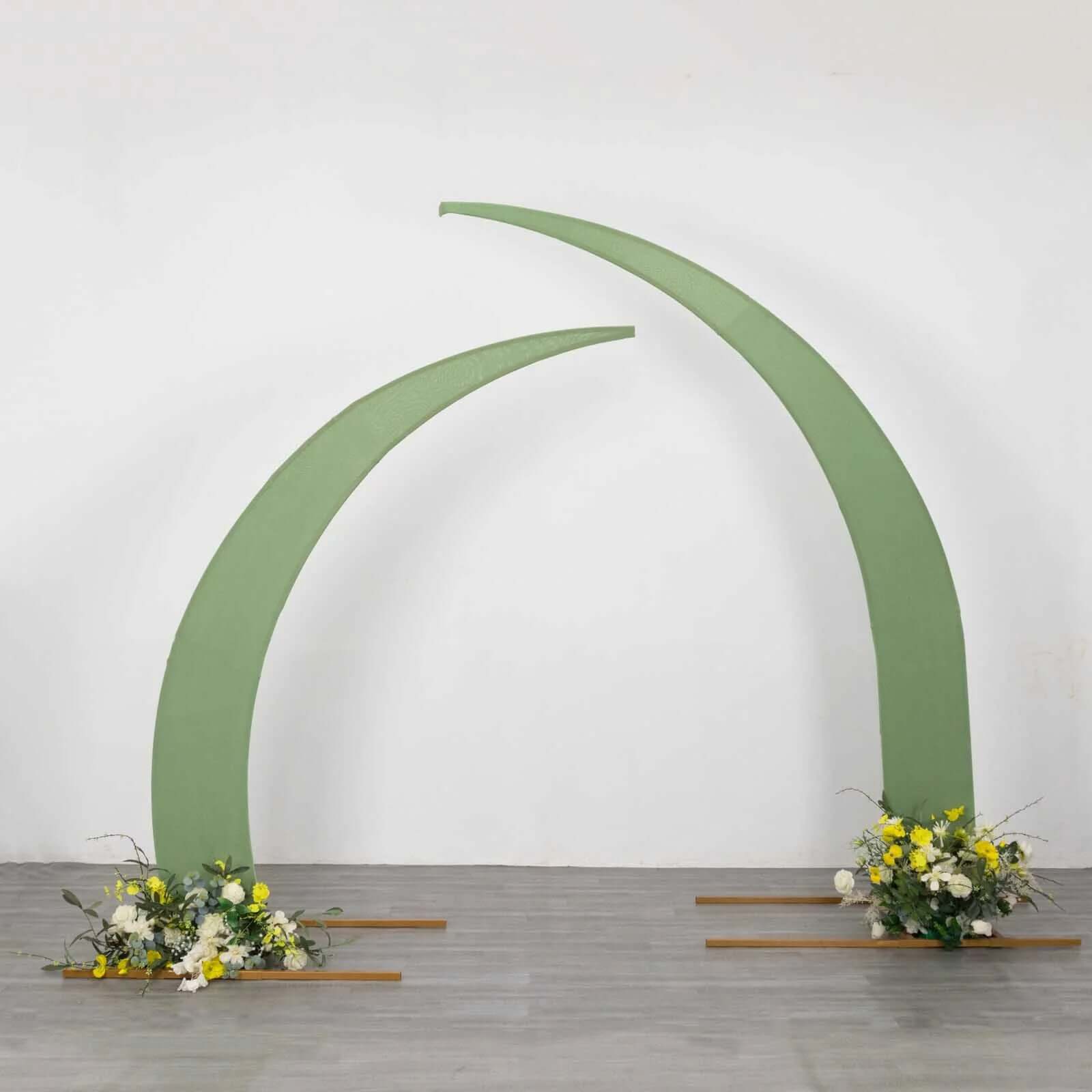 Customizable Set of 2 Sage Green Spandex Covers for Half Crescent Moon Wedding Arch Stands