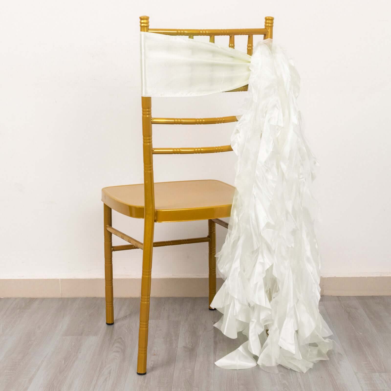 5-Pack Ivory Chiffon Satin Chair Sashes with Curly Willow Style - Easy Installation