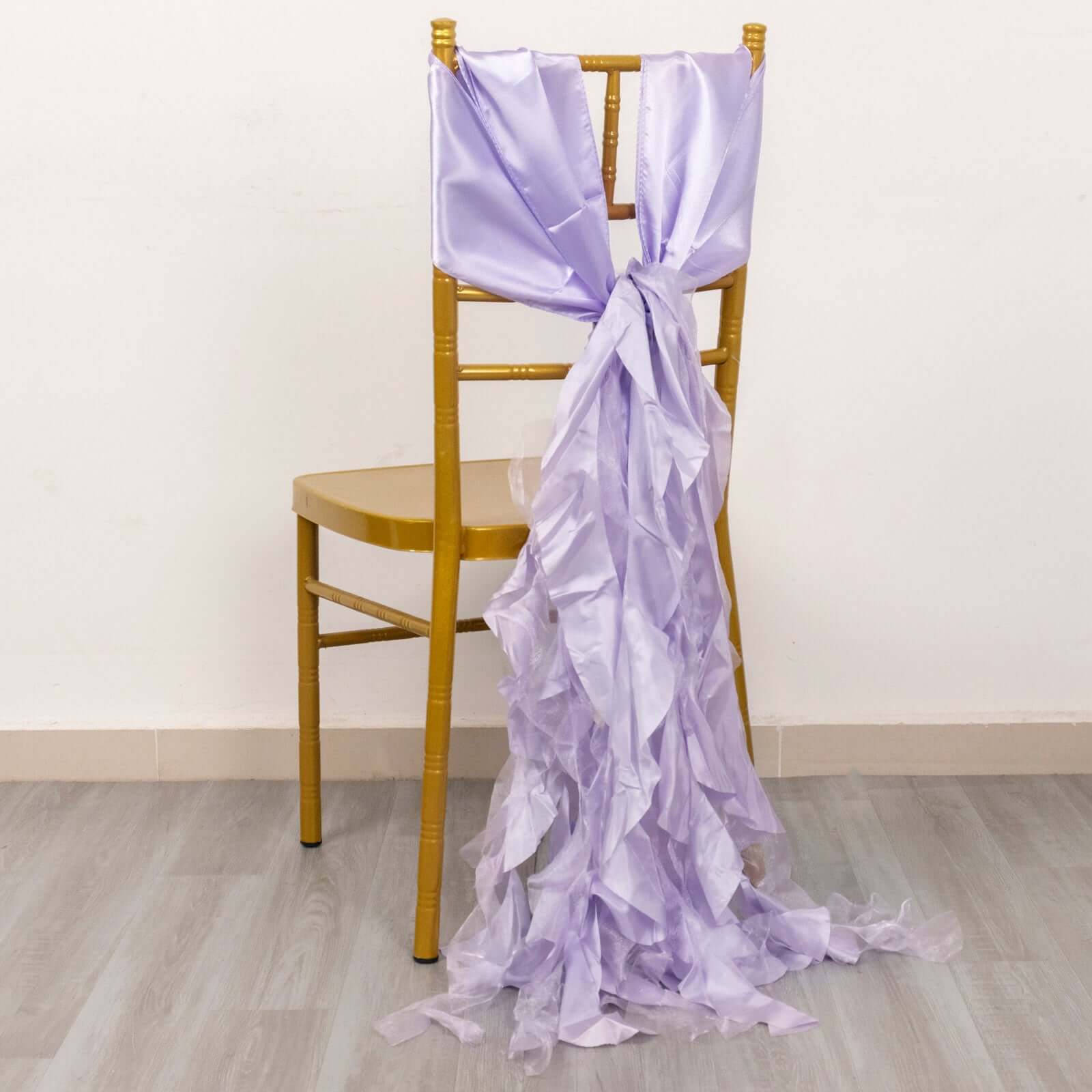 Special Offer! 5-Pack Lavender Lilac Chiffon Satin Chair Sashes with Curly Willow Style