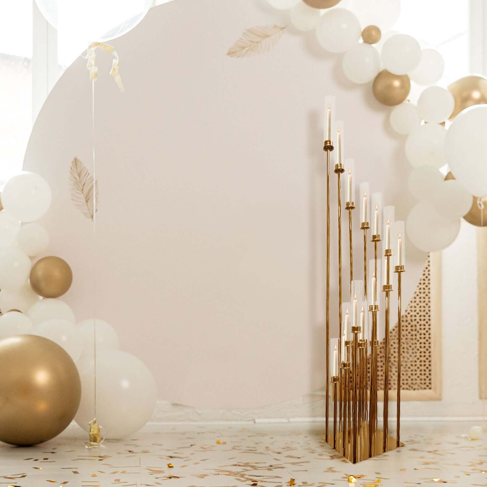 Gold 16-Arm Cluster Taper Candle Holder with Clear Glass Shades - Ideal Large Candle Display for Venues
