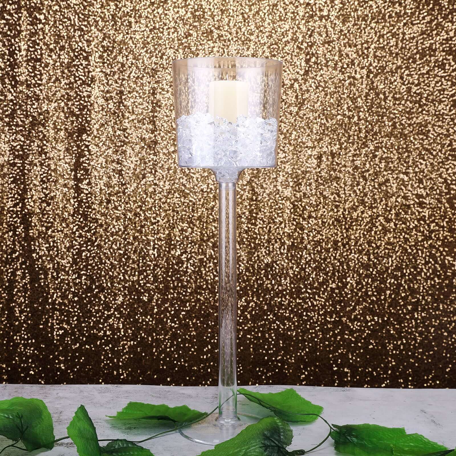 4-Pack Clear Plastic Cylinder Vases with Wine Cup Design for Long Stem Floral Centerpieces, 18"
