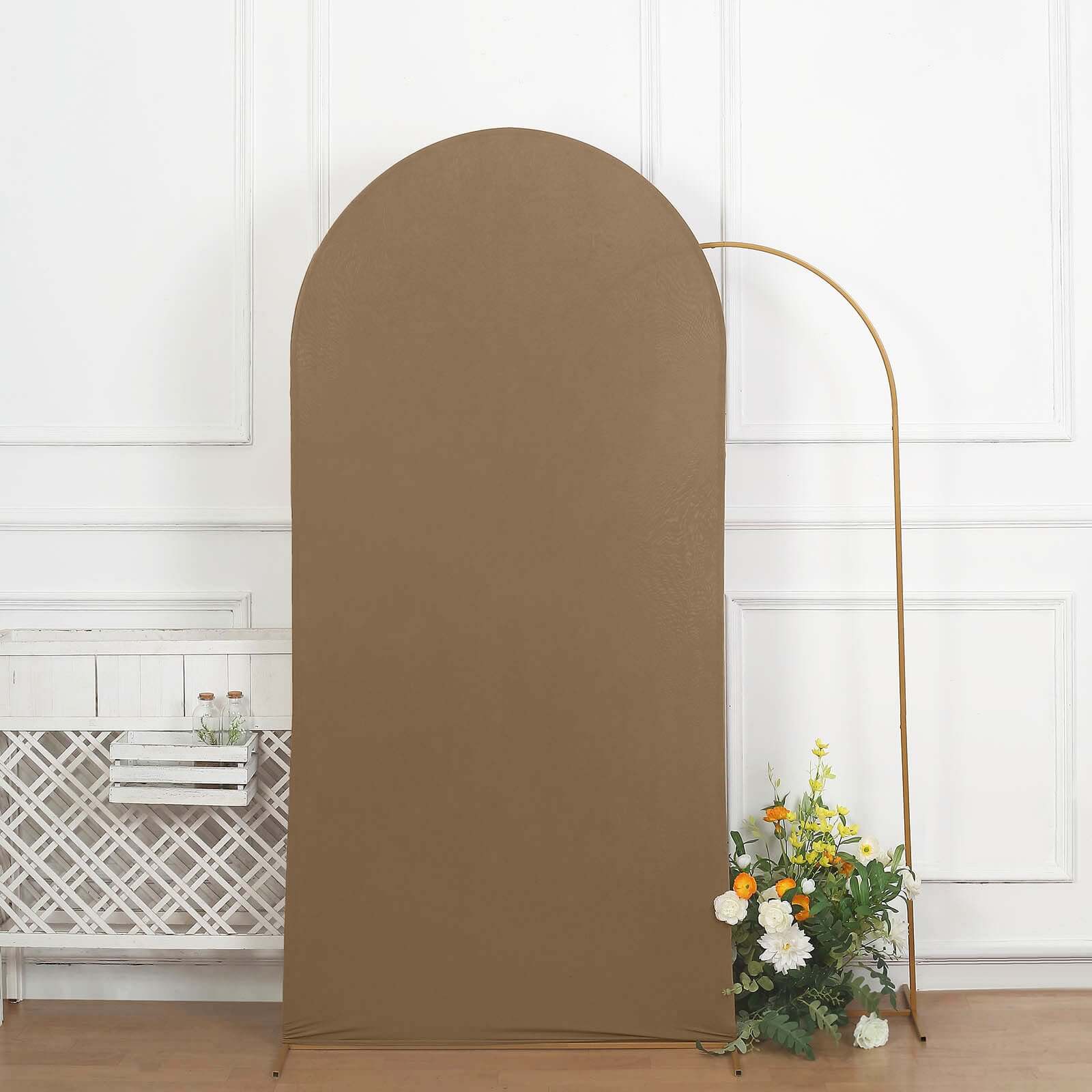 Hot Sale! 7ft Matte Taupe Spandex Fitted Cover for Round Top Wedding Arch Backdrop Stand