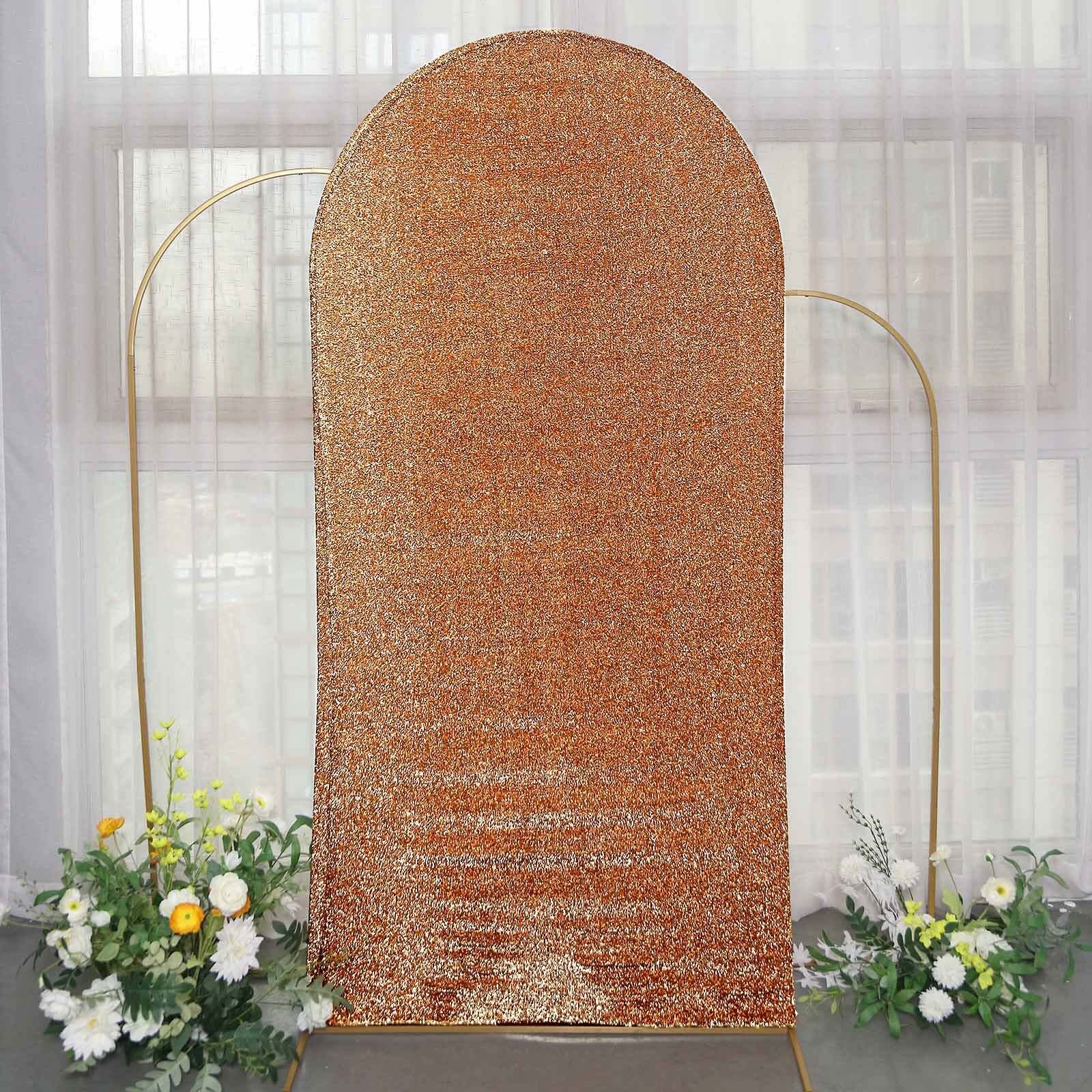 Hot Sale! 7ft Antique Gold Shimmer Tinsel Spandex Cover for Round Top Wedding Arch