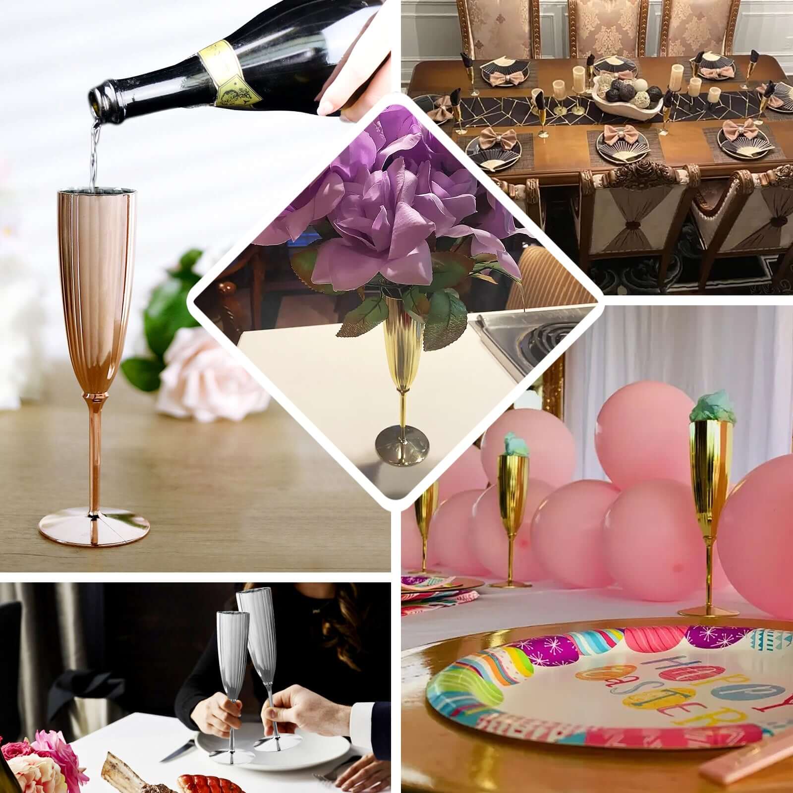 Hot Deal! 6-Pack Metallic Gold Plastic 5oz Disposable Champagne Flutes for Parties