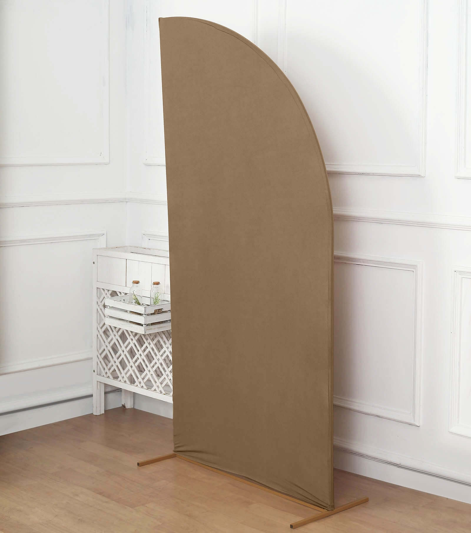 Custom-Fit 7ft Matte Taupe Spandex Half Moon Chiara Wedding Arch Backdrop Stand Cover - Exclusive Offer