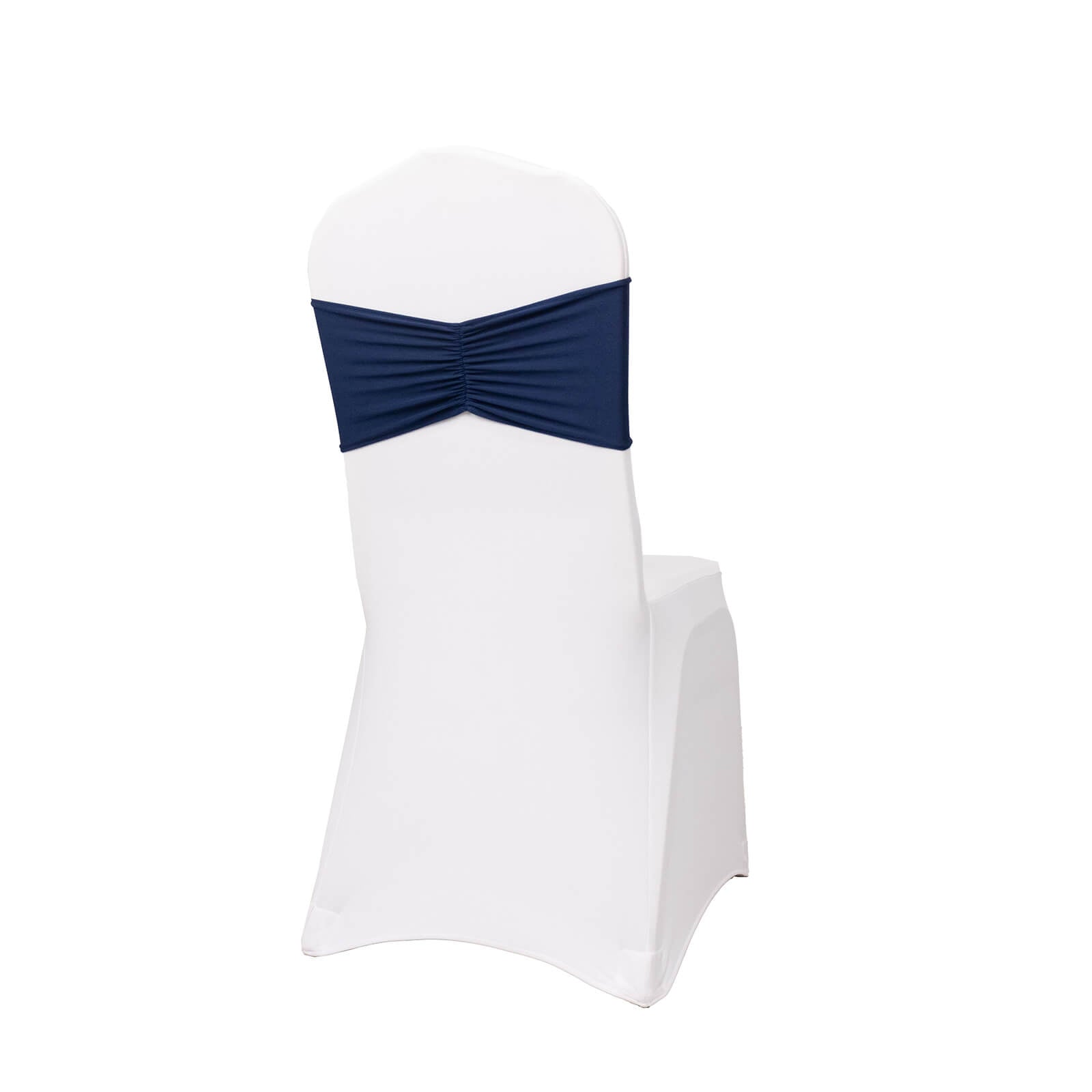 Navy Blue Ruffled Spandex Chair Sashes - 5 Pack, 8x13 Wide Stretch Bands