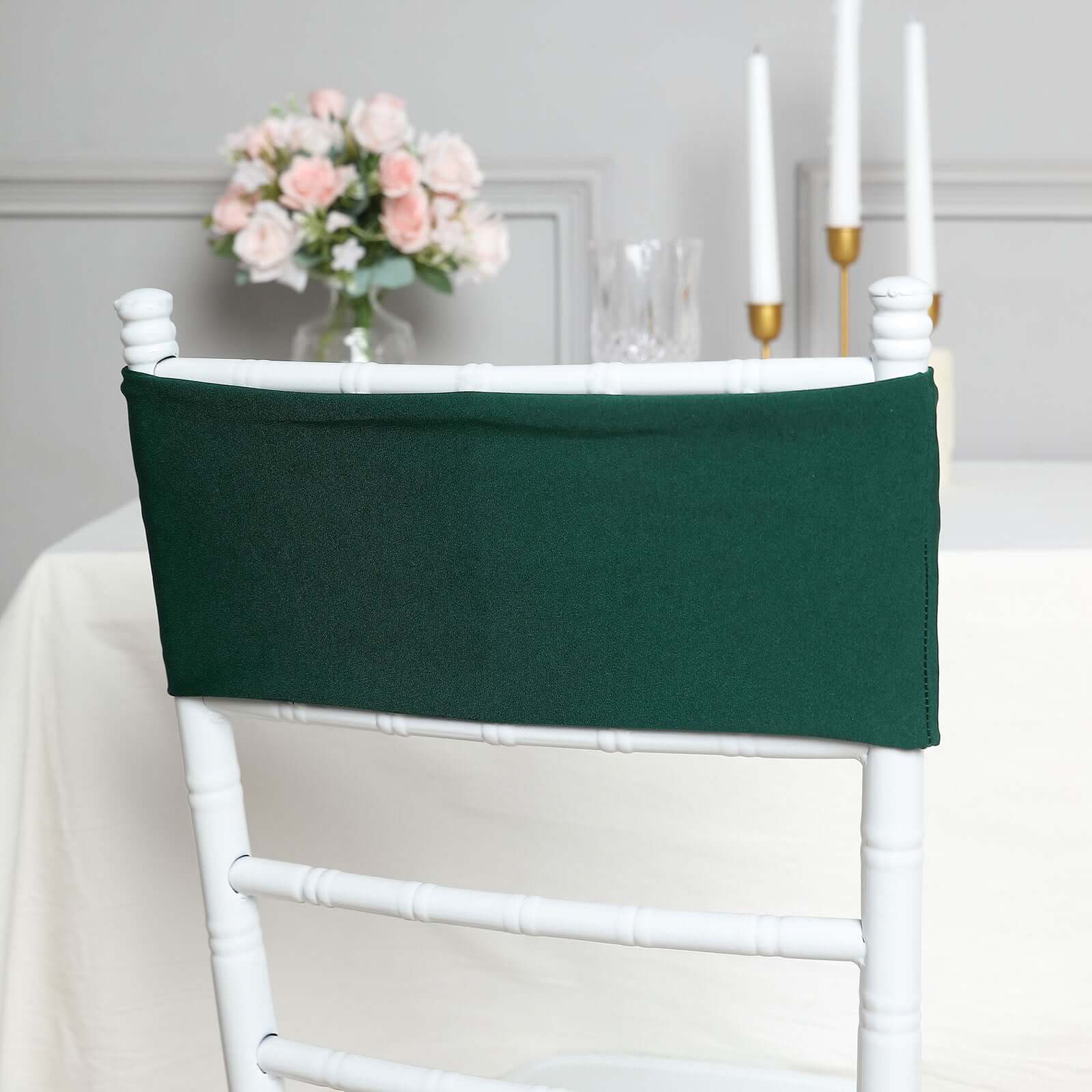 5-Pack Hunter Emerald Green Stretch Spandex Chair Sashes - Heavy Duty for Events