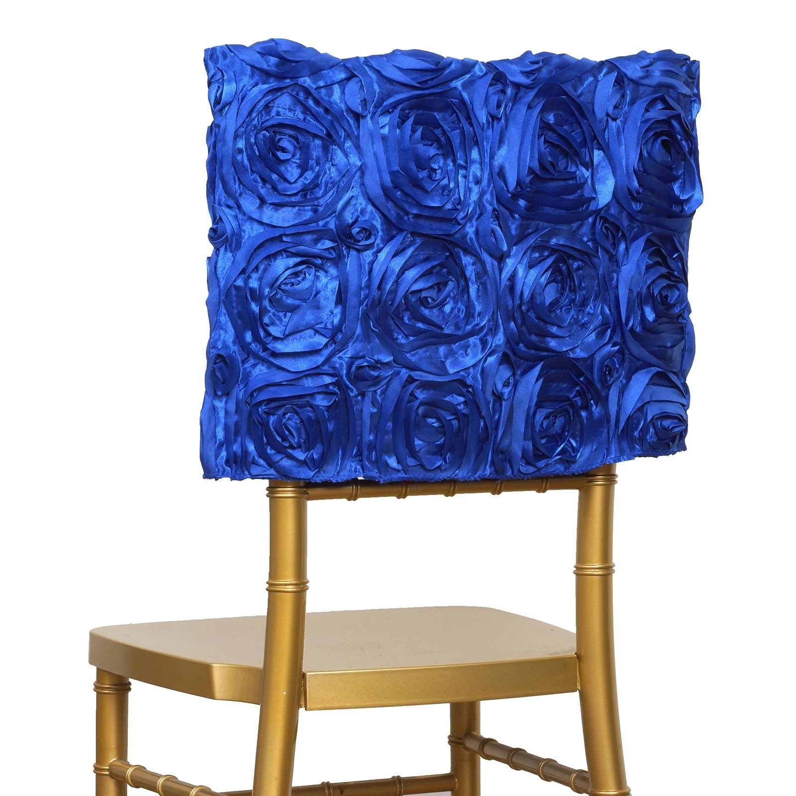 Royal Blue Satin Chair Caps with Rosette Design for Chiavari Chairs - Ideal for Weddings & Parties