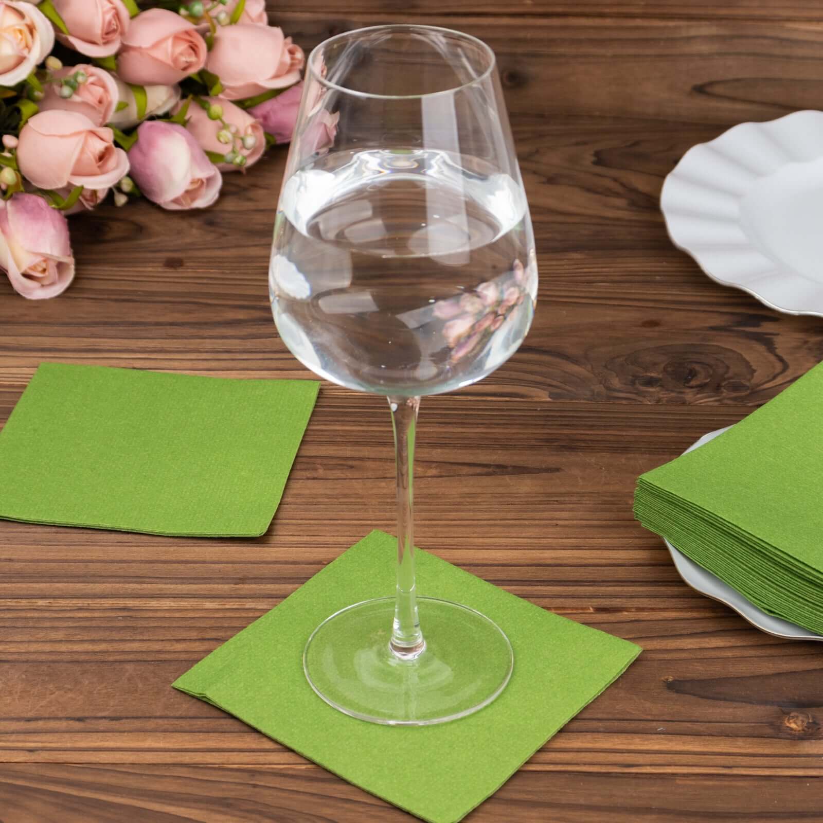 Great Deal! 20-Pack 5x5 Olive Green Airlaid Cocktail Napkins with Linen-Like Feel and High Absorbency