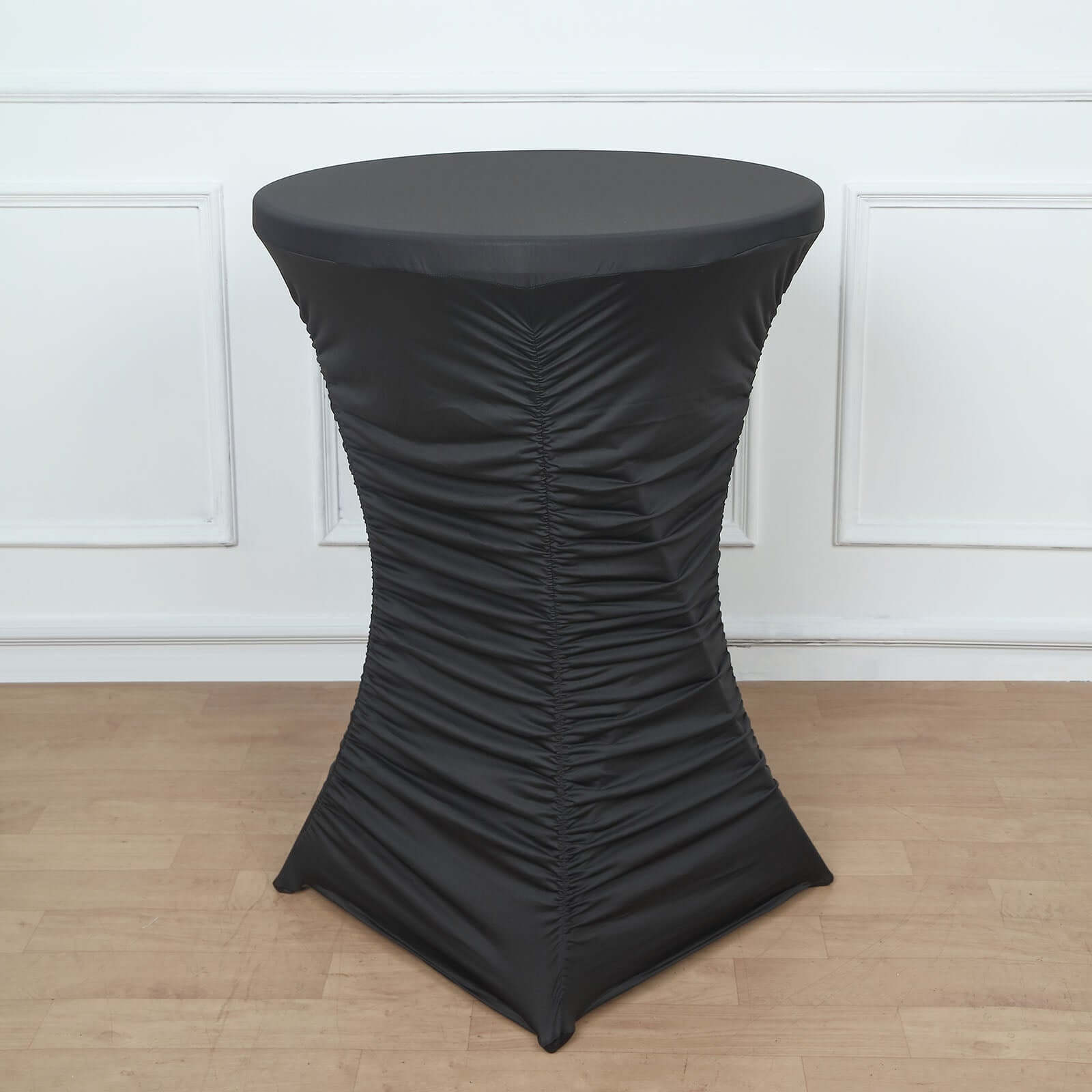 Durable Heavy - Duty Black Spandex Ruched Pleated Fitted 32 - Inch Round Cocktail Table Cover
