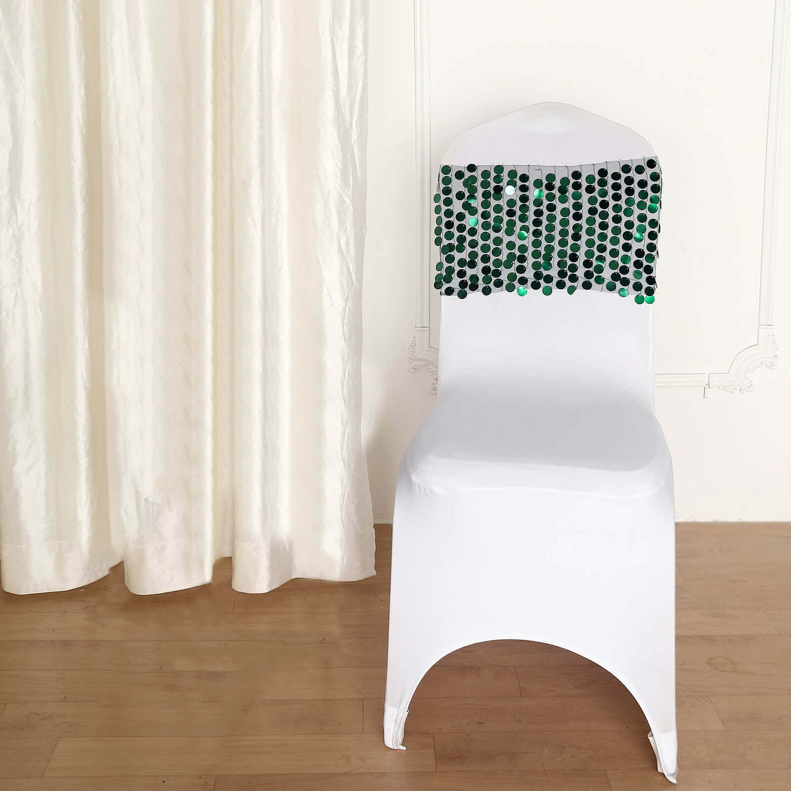 5-Pack Hunter Emerald Green Payette Sequin Chair Sash Bands - Ideal Decor for Weddings & Gatherings