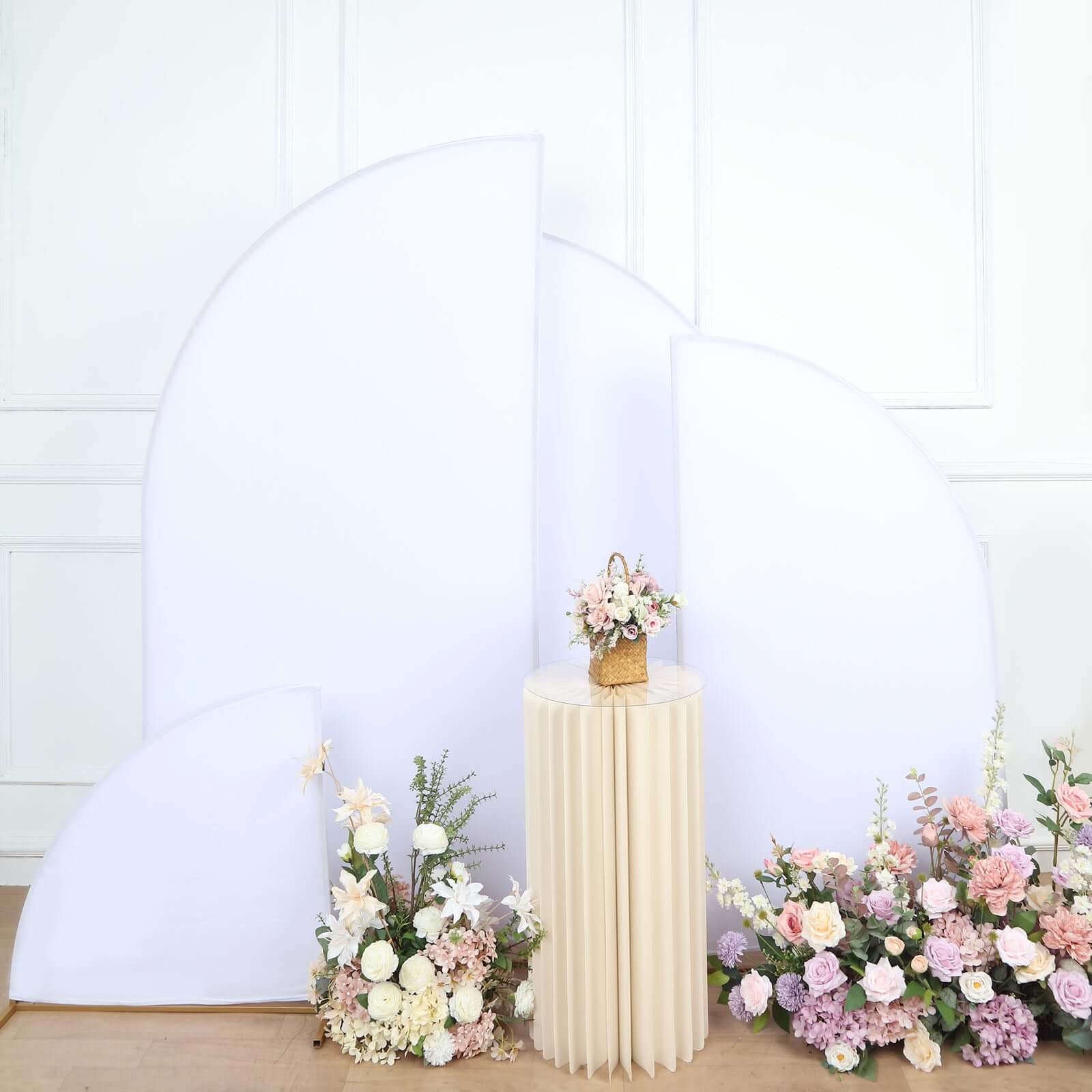 Custom-Fit Matte White Spandex Half Moon Wedding Arch Covers Set of 4 - Various Sizes