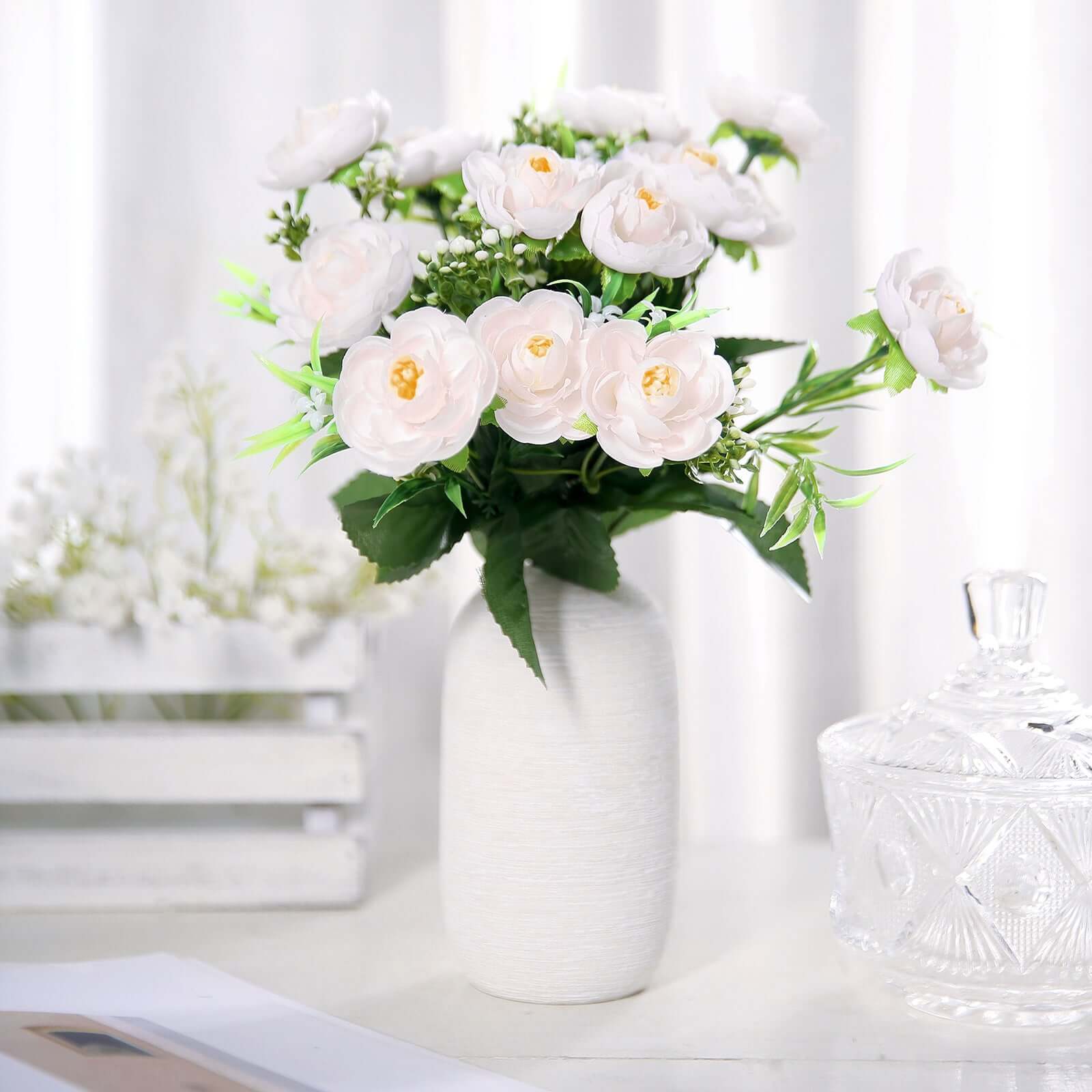 Hot Deal! 4-Bush Blush Artificial Silk Peony Flower Bouquet