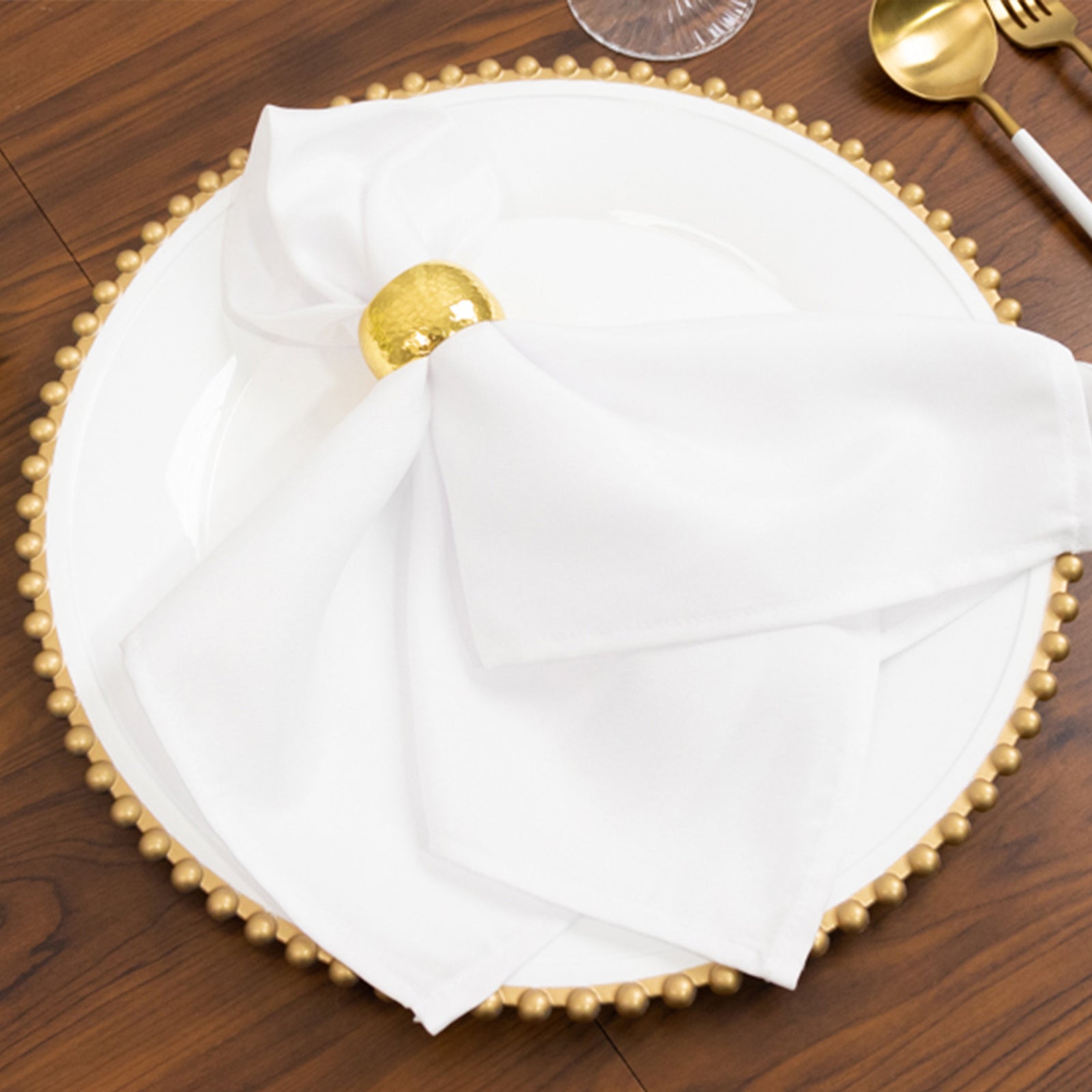 Hot Deal! 6-Pack 13-Inch White Acrylic Round Charger Plates with Gold Beaded Rim for Dinner Party