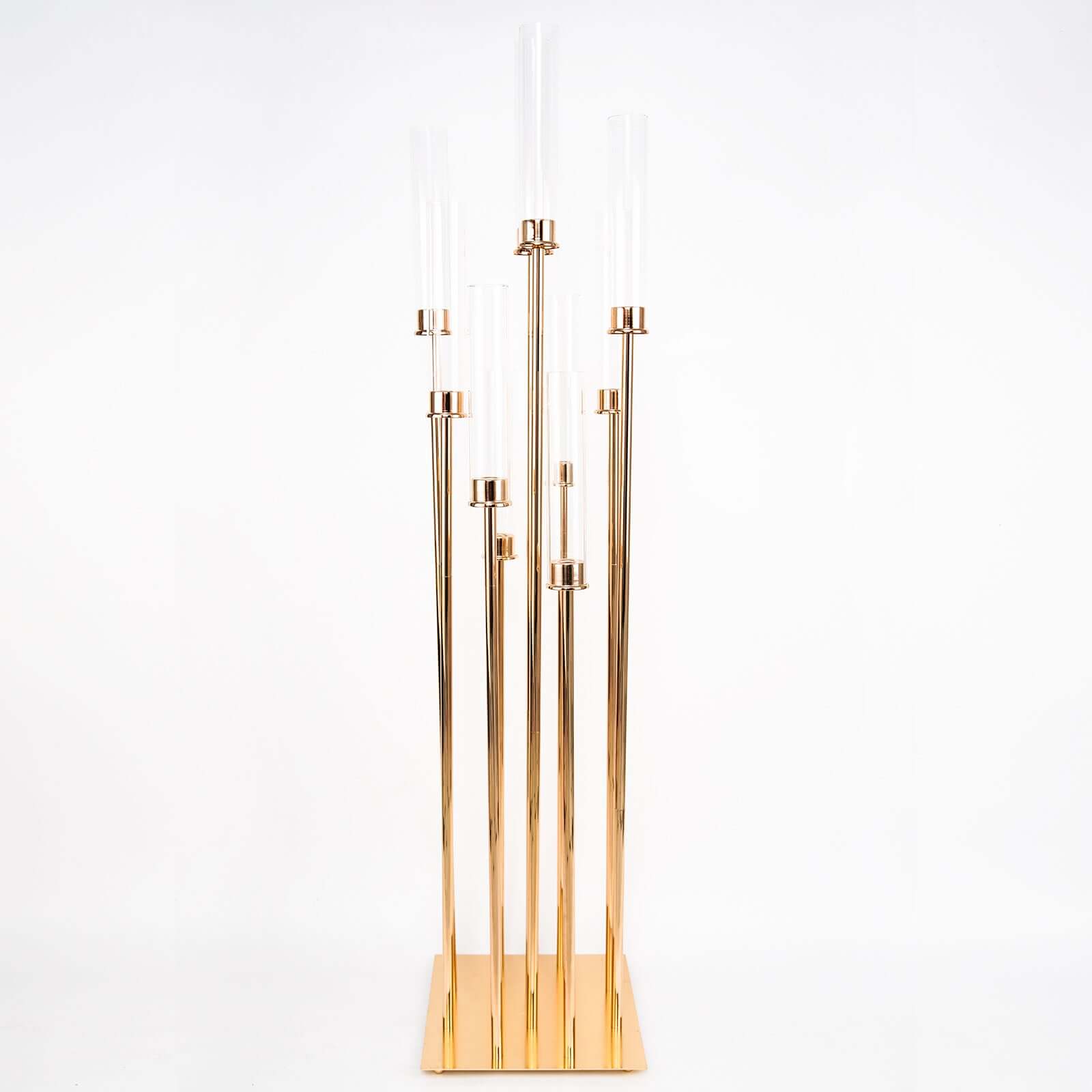 Stylish 10-Arm Gold Cluster Taper Candle Holder with Clear Glass Shades for Gatherings