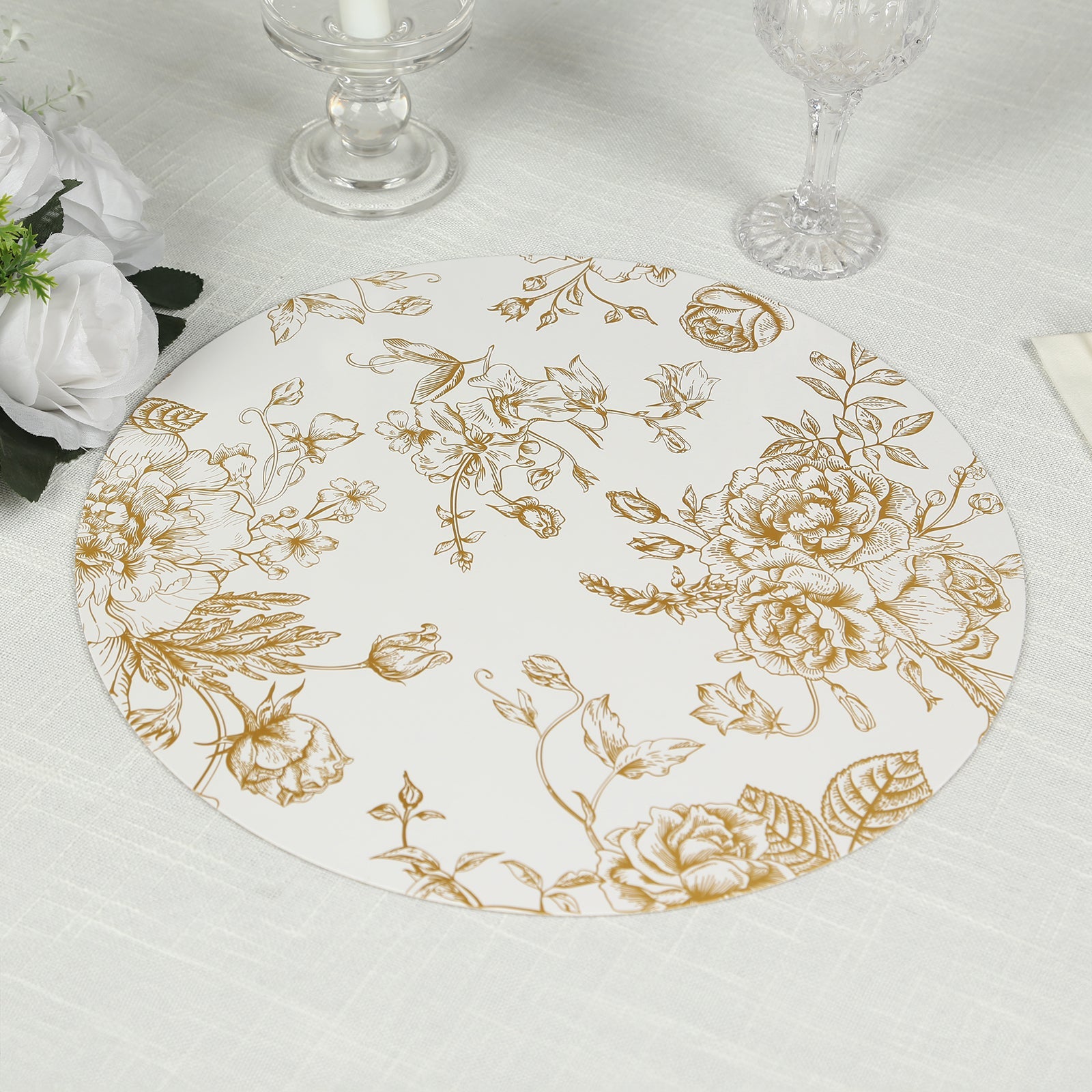 Hot Deal! 6-Pack White/Gold French Toile Print Disposable Cardboard Placemats, 13-Inch