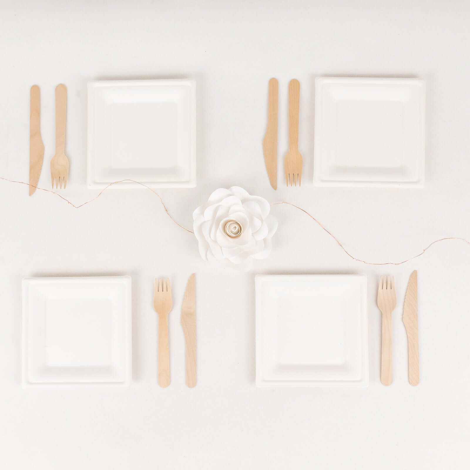 50-Pack White Biodegradable Bagasse 6" Square Dessert Plates - Ideal for Outdoor & Eco-Friendly Celebrations