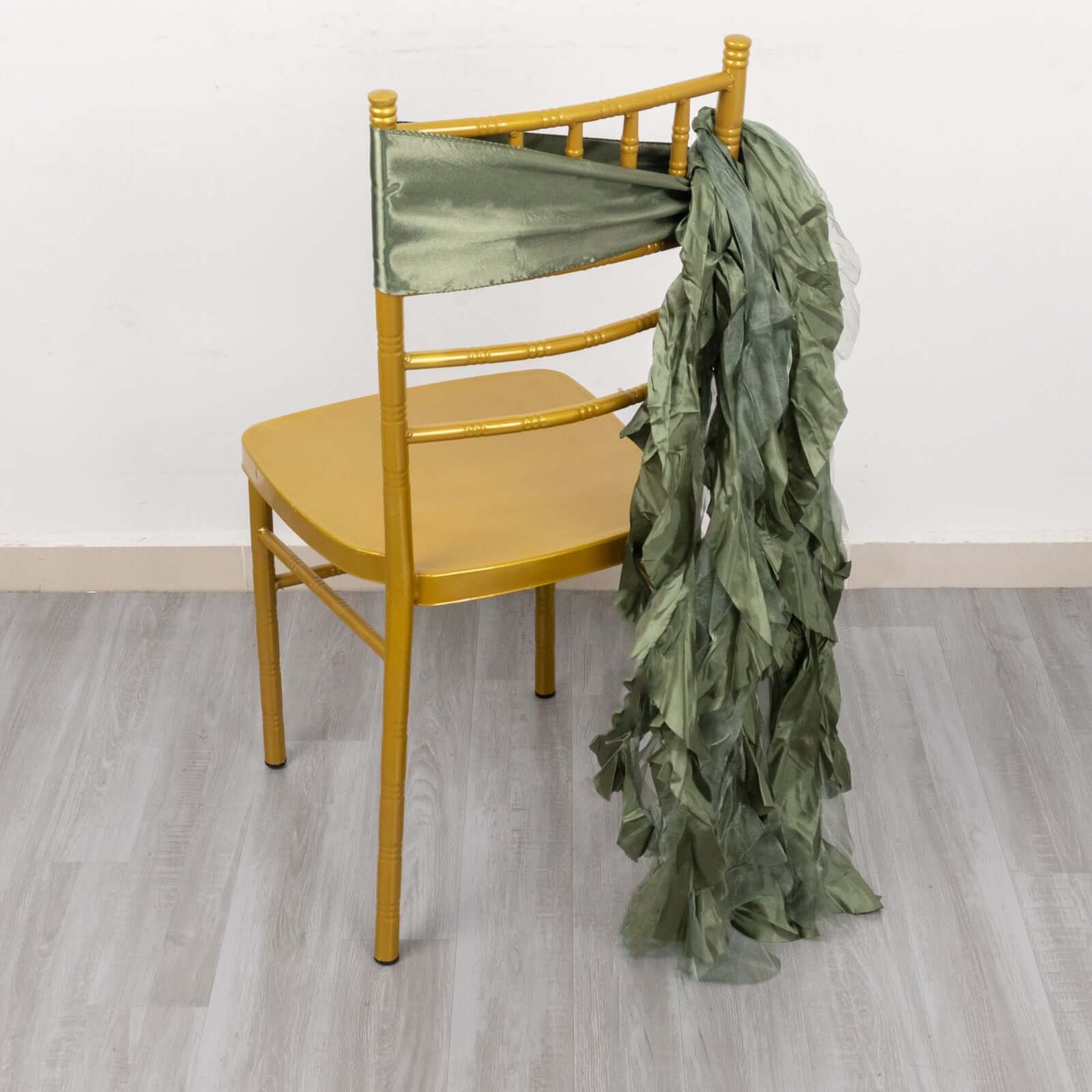 5-Piece Set of Dusty Sage Green Chiffon Satin Chair Sashes - Easy Install for Events